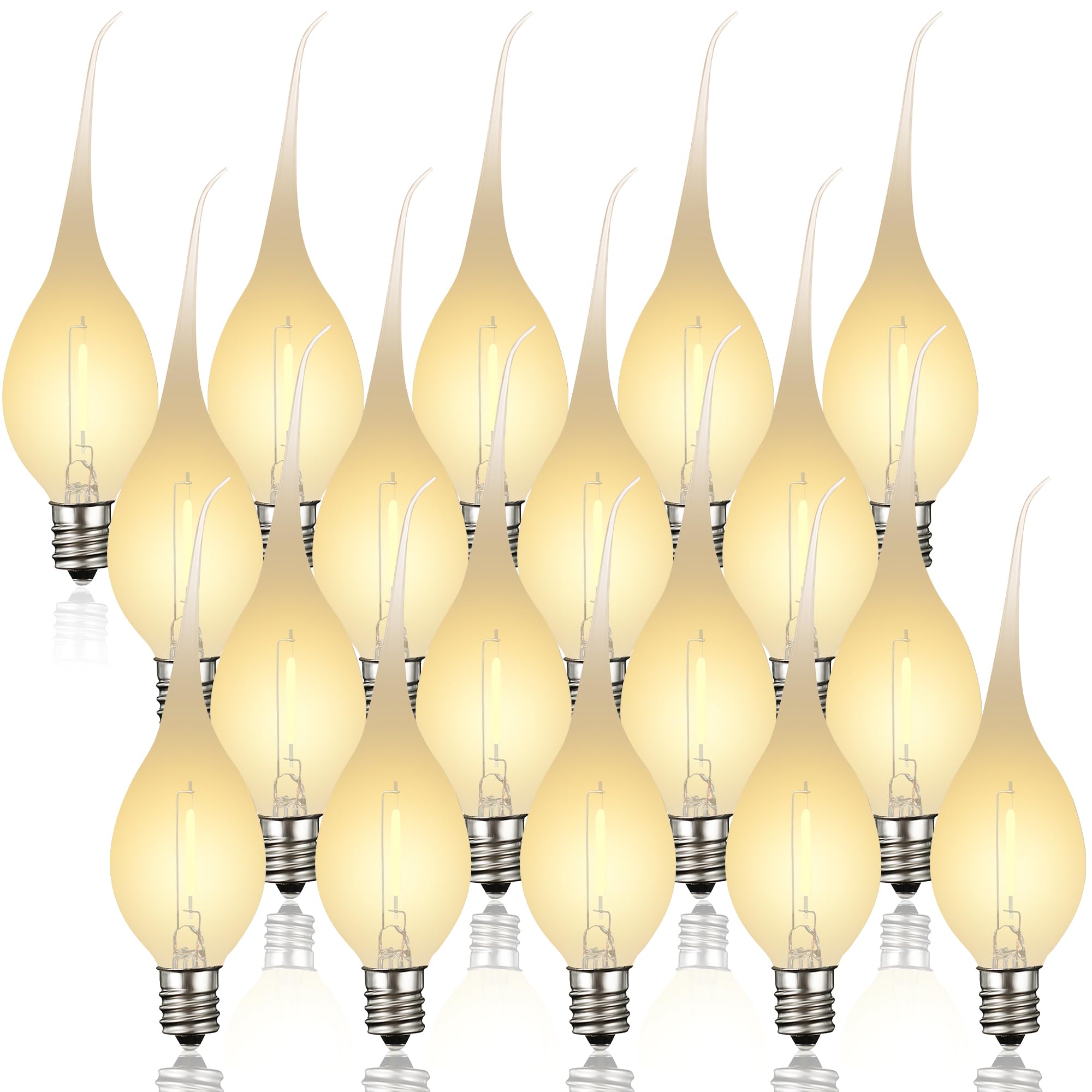 Meonum LED Silicone Dipped Candle Light Bulbs, 0.7W C7 E12, Gold Glow, 18 Pcs for Chandelier and Window Candelabra