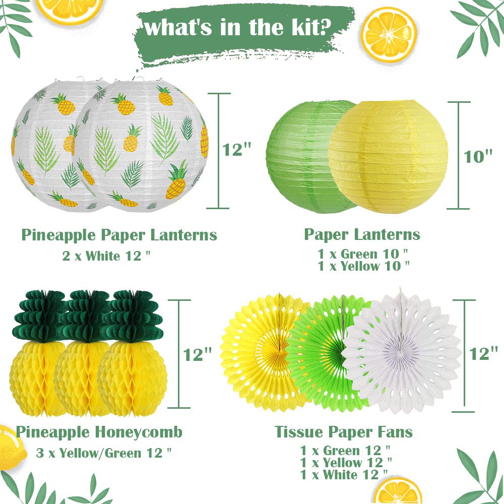 Zilue Pineapple Party Decorations Hanging Paper Lanterns Pineapple Honeycomb Tissue Paper Fans For Hawaiian Tropical Birthday Lu