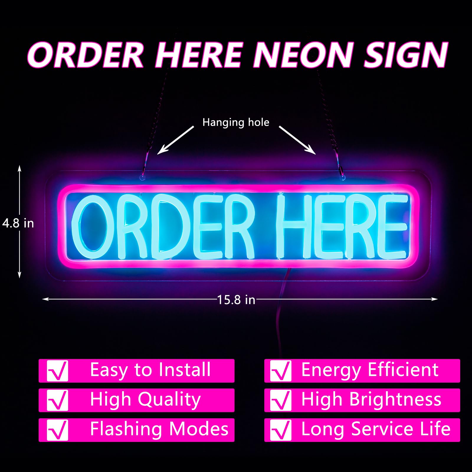 Moodlion Neon Sign for Wall Decor - Order Here LED Light, 15.8x4.8 IN, Acrylonitrile Butadiene Styrene, Model JMNH00037-ORDER,