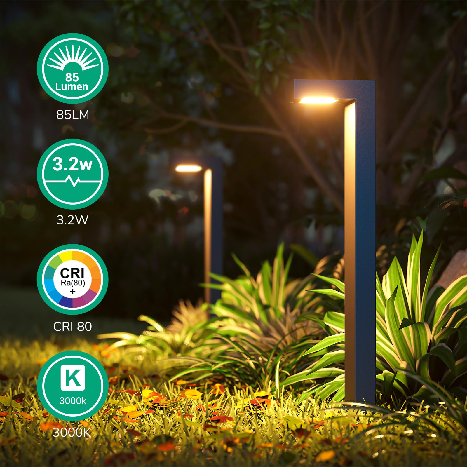 EDISHINE Low Voltage Landscape Lighting, 3.2W LED Pathway Lights, 50,000 Hrs, Aluminum, Black, Model HGSL09AB, Waterproof, 12-24