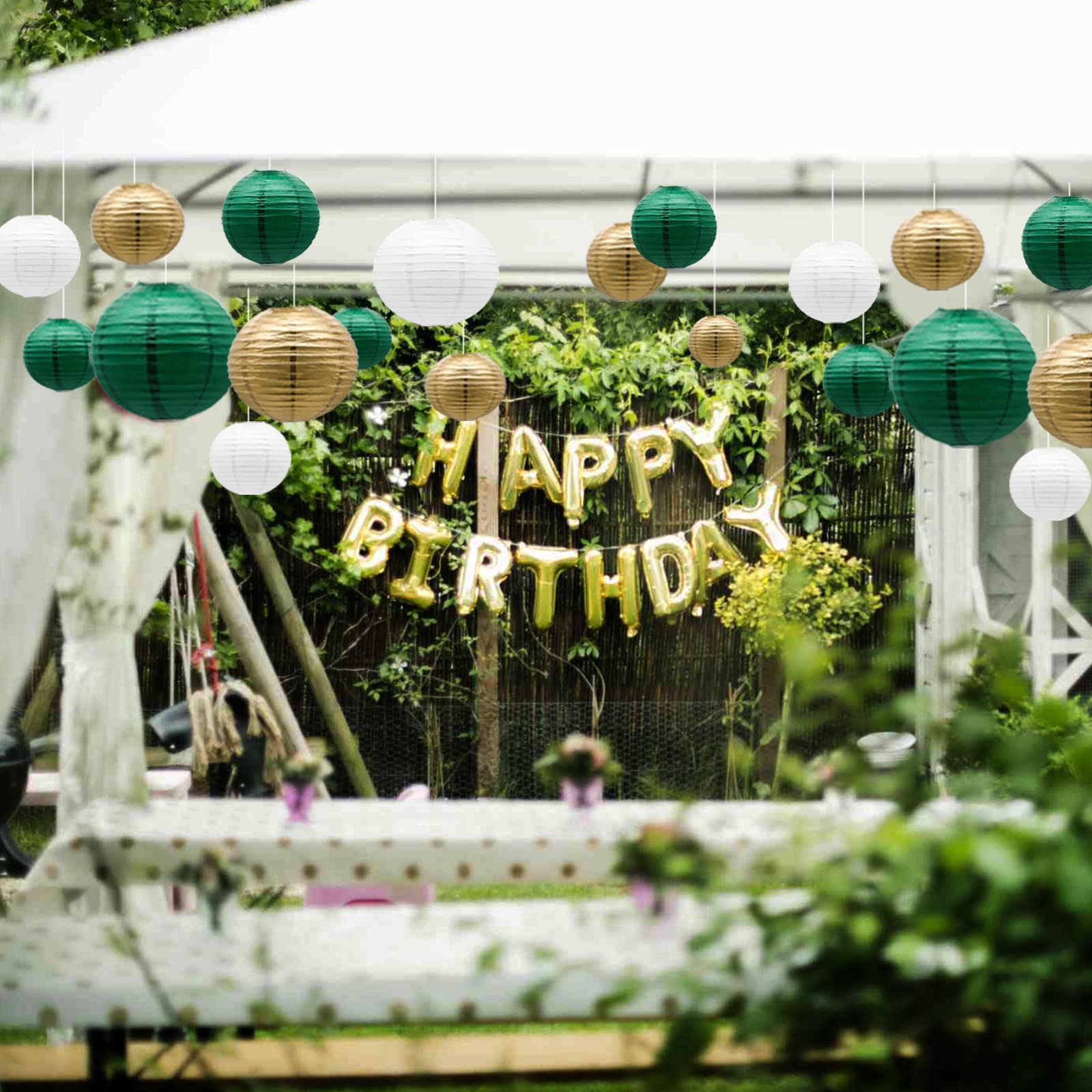 ADLKGG Paper Lanterns, Round Hanging Decorations, Green Gold, St. Patricks Day, Graduation, Wedding, Model: PaperLantern21P006