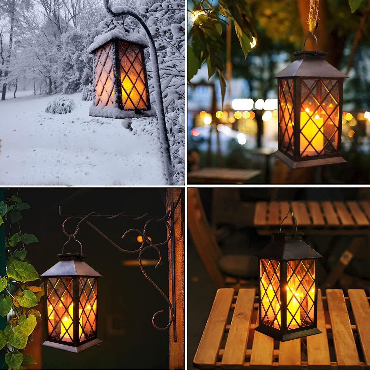 Solar Outdoor Lantern, Garden Hanging Waterproof Lanterns, 3 Led Flickering Flameless Candle, Pvc, For Garden Decor Gifts (2 Pac