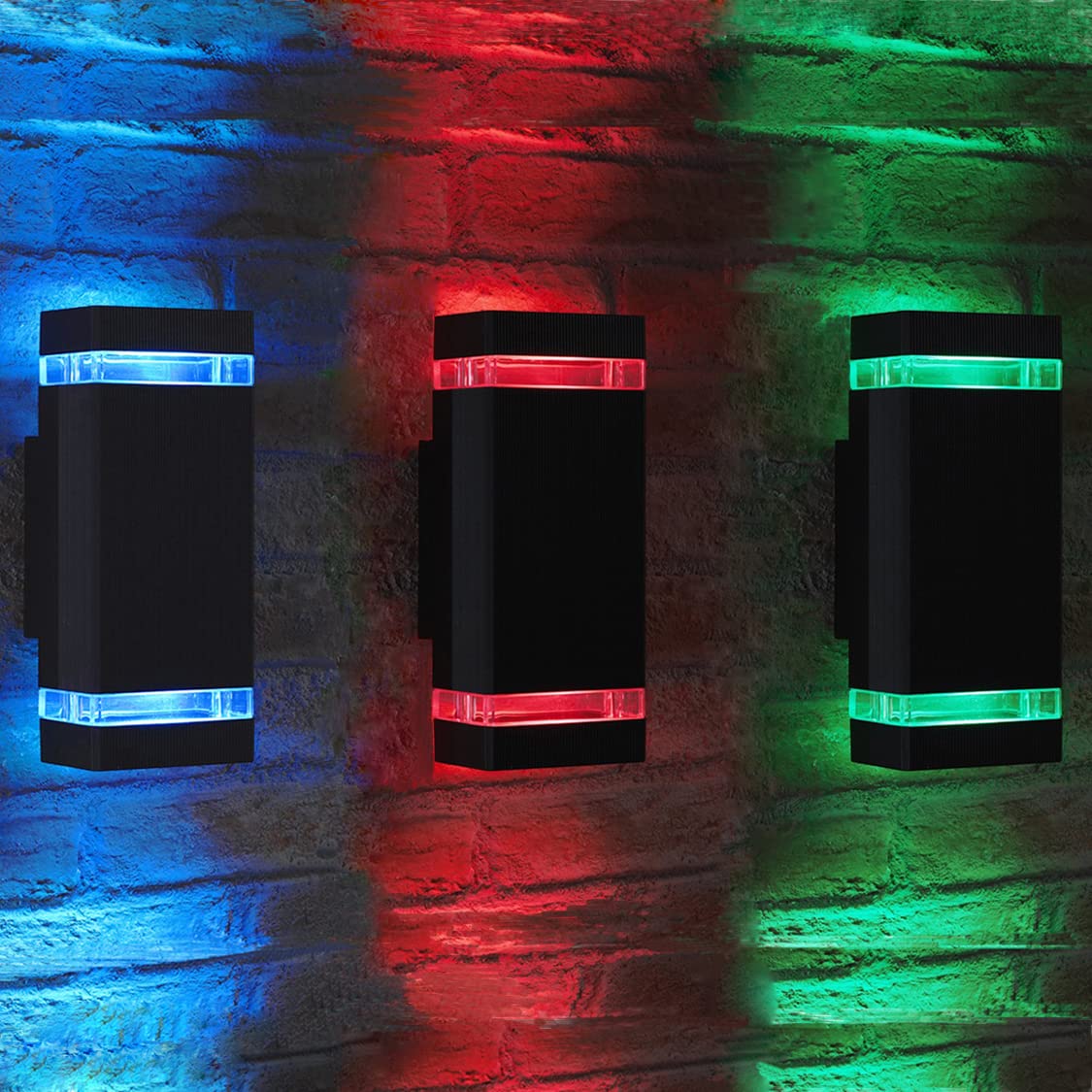 iYogaled Outdoor Wall Sconce, Up Down Lighting Fixture, Medium Size, Aluminum, Mix Color (Red, Green, Blue), Model ROSY11, 3 Pack