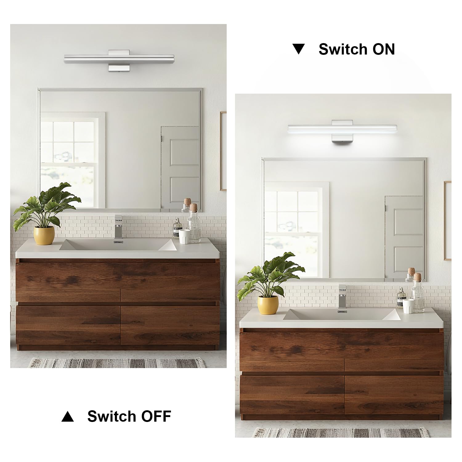 Sinerise 24-Inch Led Modern Bathroom Vanity Light Bar  Chrome Modern Acrylic Bathroom Wall Lighting Fixtures Over Mirror (Cool White 6000K)
