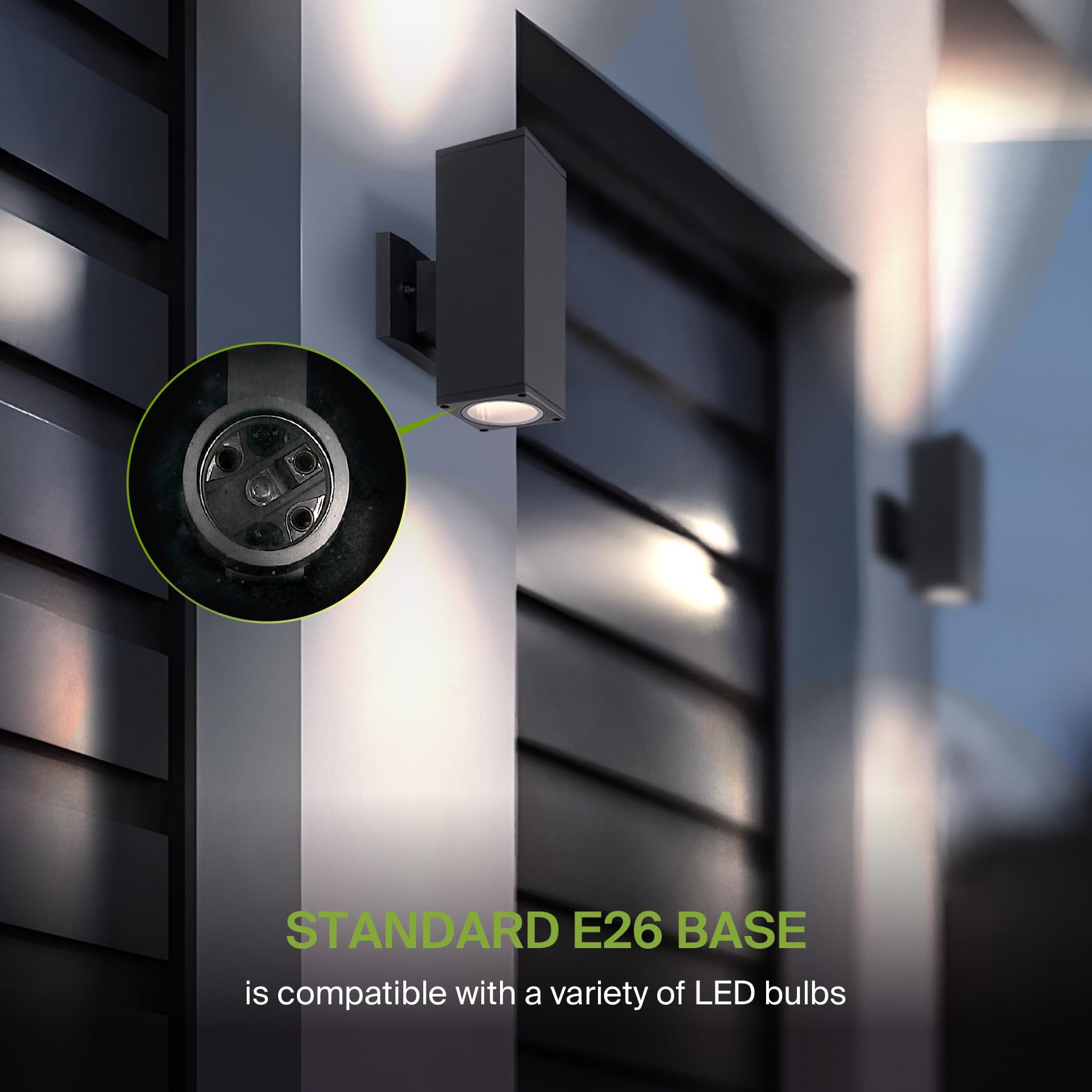 ASD 2-Way Square Wall Light Fixture | Waterproof | 120W E26 Socket | Black | Model A-OCLS-2I-2660-BK