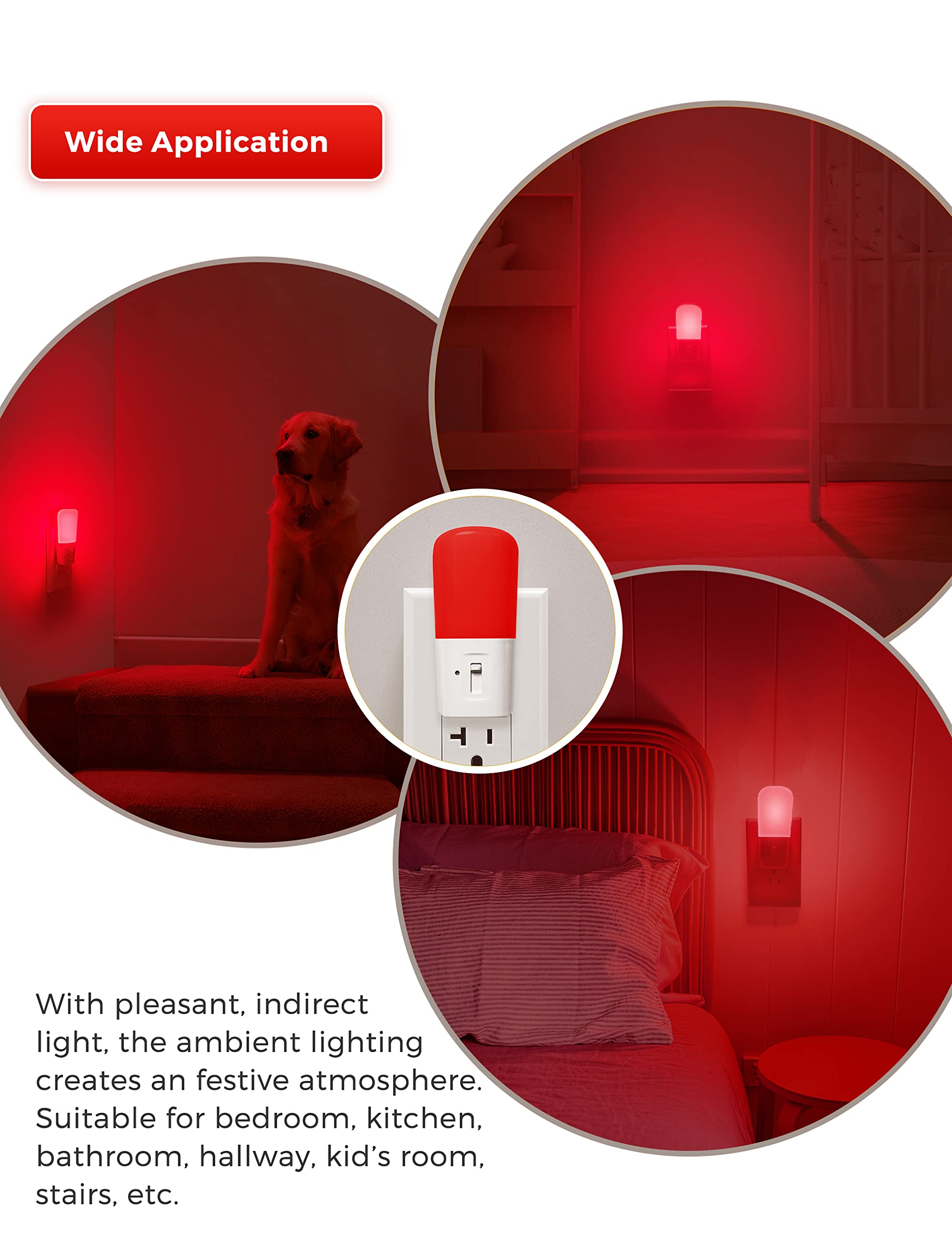 Lohas Red Night Light Plug In, Dimmable Red Light Led Night Lights With Dusk To Dawn Sensor, Adjustable Brightness Red Light For Nursery Kids Room Hallway Kitchen,Christmas Gift 2 Pack