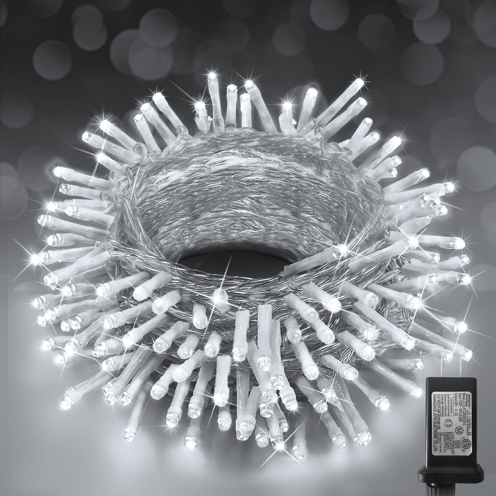 KNONEW Christmas String Lights, 60FT 180LED, Waterproof, 8 Modes, Timer, Cool White, Model KN-1000-LIG168-01