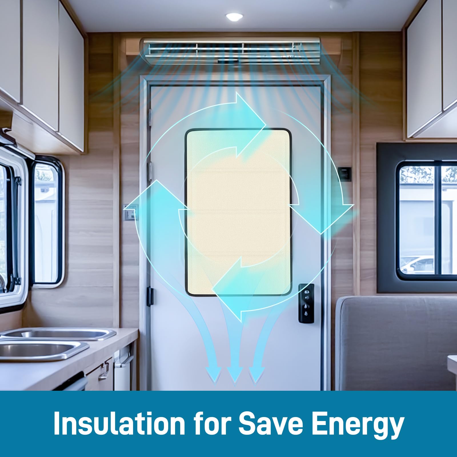 SUNICO RV Door Window Shade, 100% Blackout, Magnetic, 25in H x 16in W, Beige, Anti-UV Aluminum Foil Reflective, Waterproof Fabric