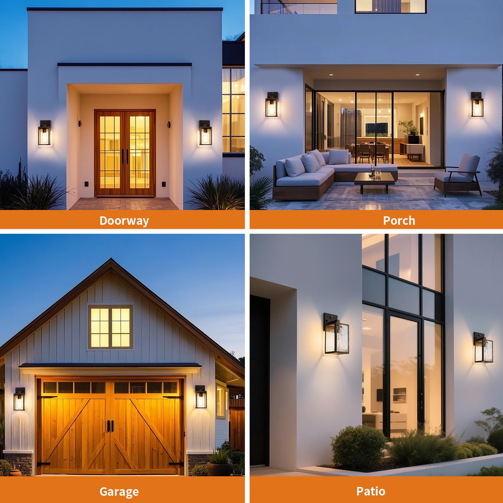 2 Pack Black Brush Gold Dusk To Dawn Exterior Lighting Fixtures Wall Mount  Sensor Outside Front Porch Lights For House  Outdoor Lantern Lamp  Wall Sconce Lights  Coach Light For Garage Entryway