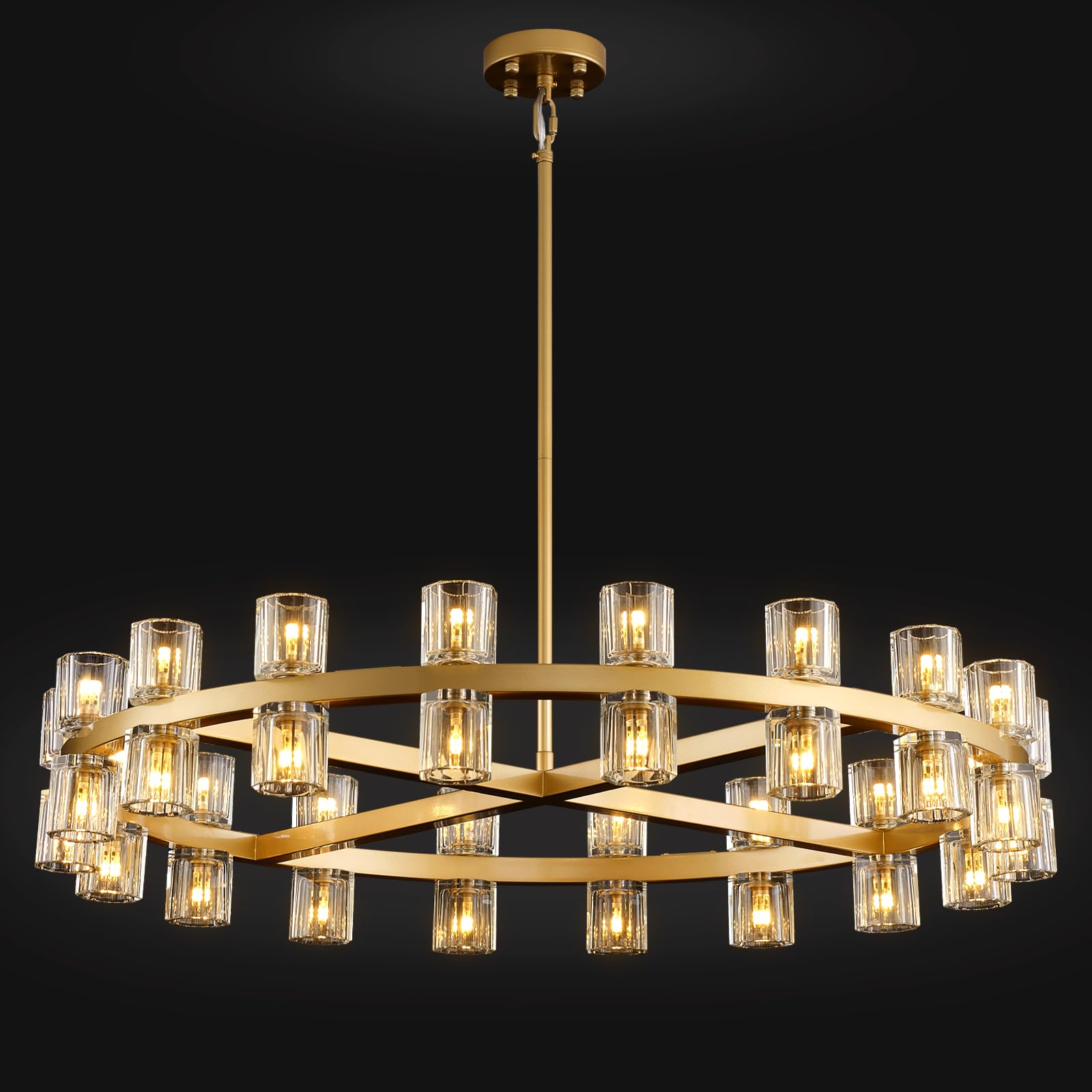 Plsintly Modern 36'' Gold Round Chandelier Light Fixture, K9 Crystal Chandeliers For Dining Room, Living Room, Dining Room Chand