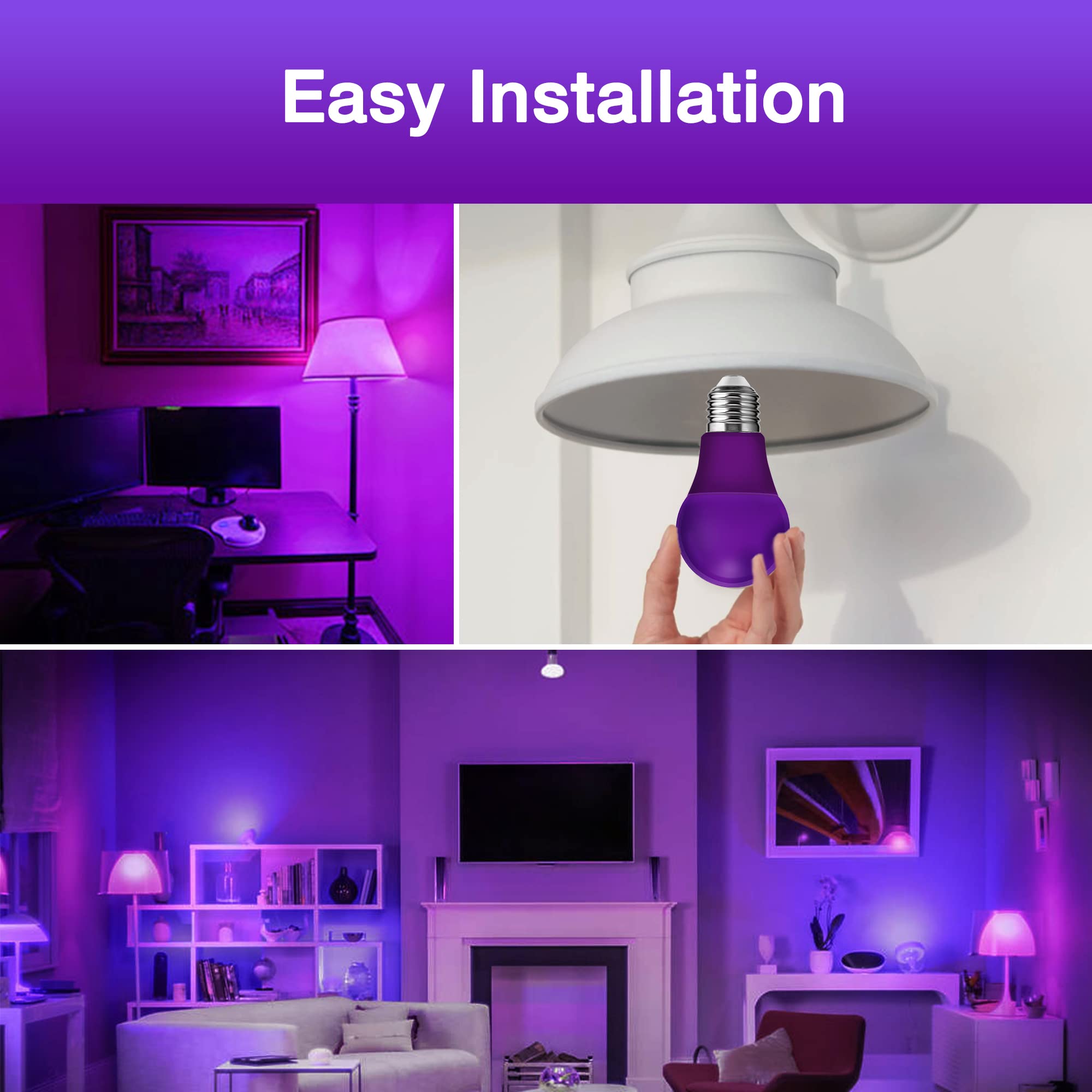Purple Light Bulb  5W (40W Equivalent)  E26 Base A15 Led Purple Bulb  Party Decoration  Porch  Home Lighting  Holiday Lighting  Decorative Illumination  Non-Dimmable  2 Pack