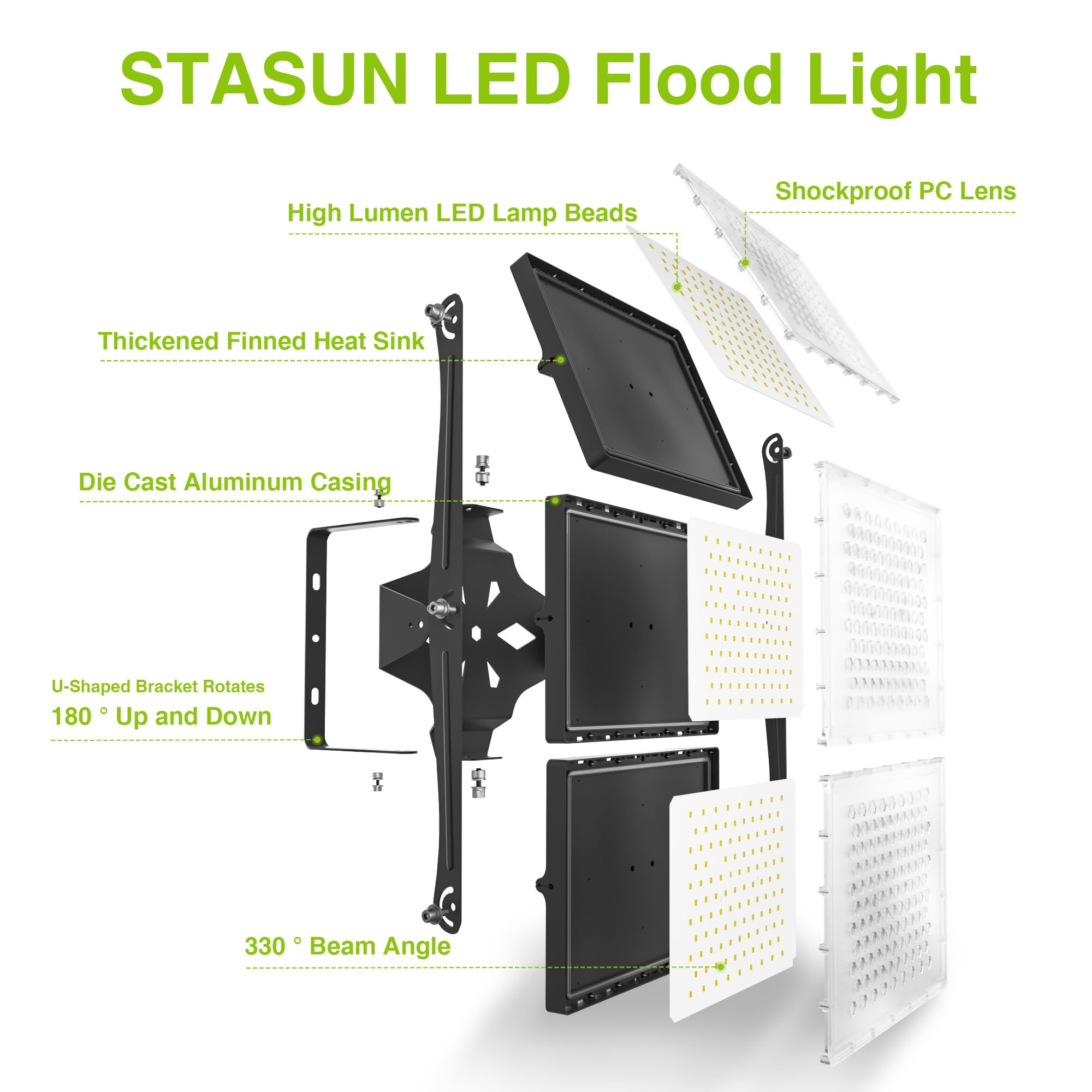 Led Flood Light Outdoor, Stasun 900W 90000Lm 6000K Daylight White Ip66 Waterproof, Commercial Parking Lot Light,3 Heads For Yard Street Stadium House Floodlight Bright Security Lights For Outdoor Area