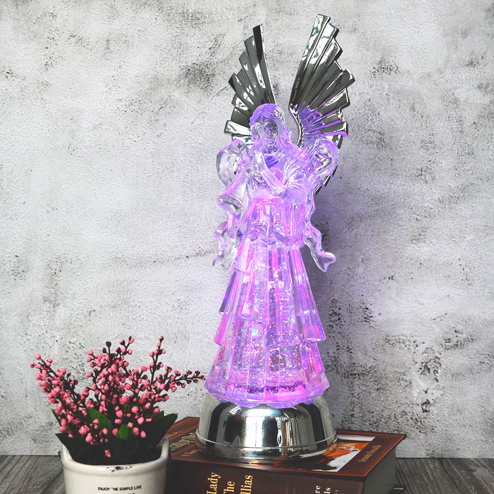 Wondise 14'' Color Changing Lighted Water Lamp With 6 Hour Timer, Battery Operated Led Angel Lights Swirling Water Glitter Chris
