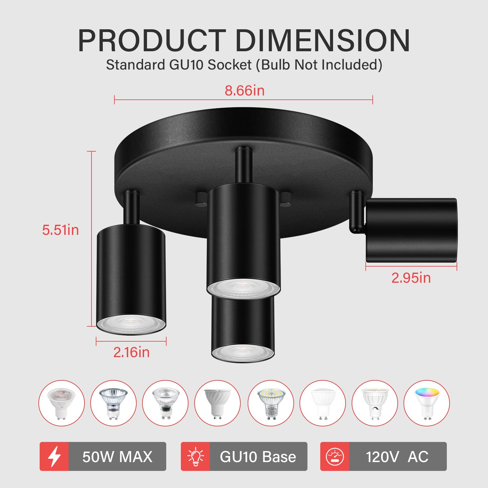 BoostArea LED Track Lighting Kit, 4 Light Fixtures, Metal, Black, Model C0341
