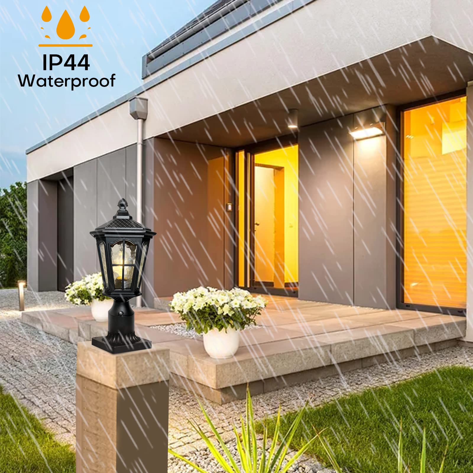 Lamqee Dusk To Dawn Outdoor Post Light, 17.7&quot; Matte Black Aluminum Lantern For Garden, 1 Pack