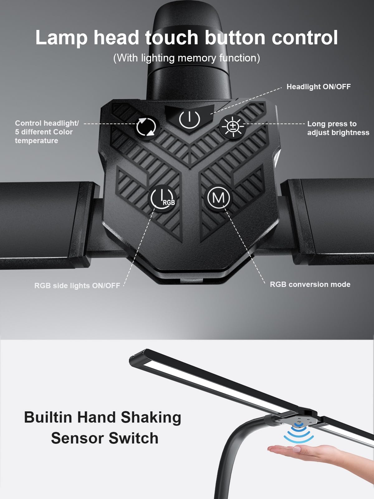 Radlfut Double Swing Arm Desk Lamp - Led Desk Lamp With Clamp,24W Ultra Bright Auto Dimming Desk Light With Rgb Atmosphere Light