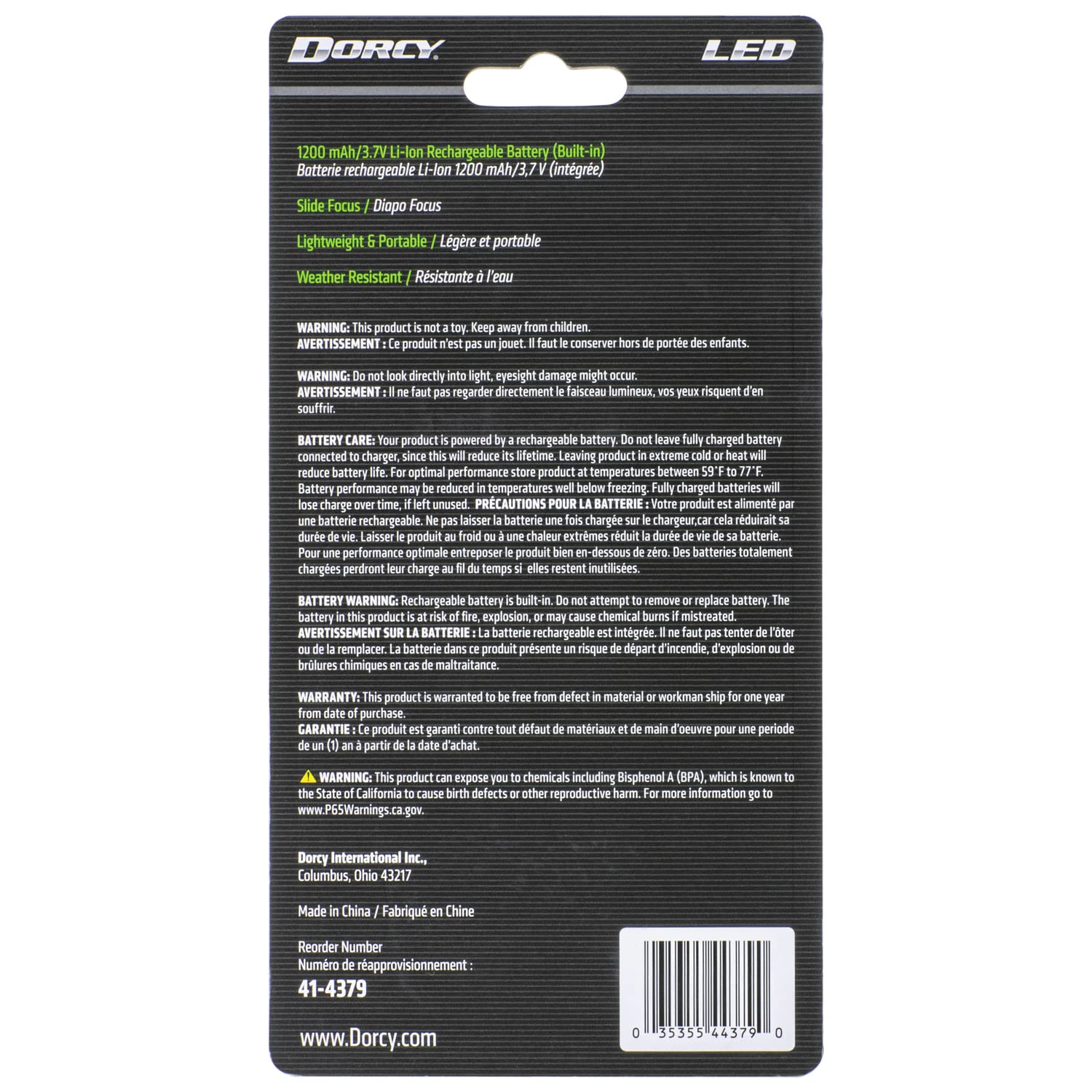 Dorcy 200-Lumen Ultra HD Rechargeable LED Flashlight, Aluminum, Black, Model 41-4379