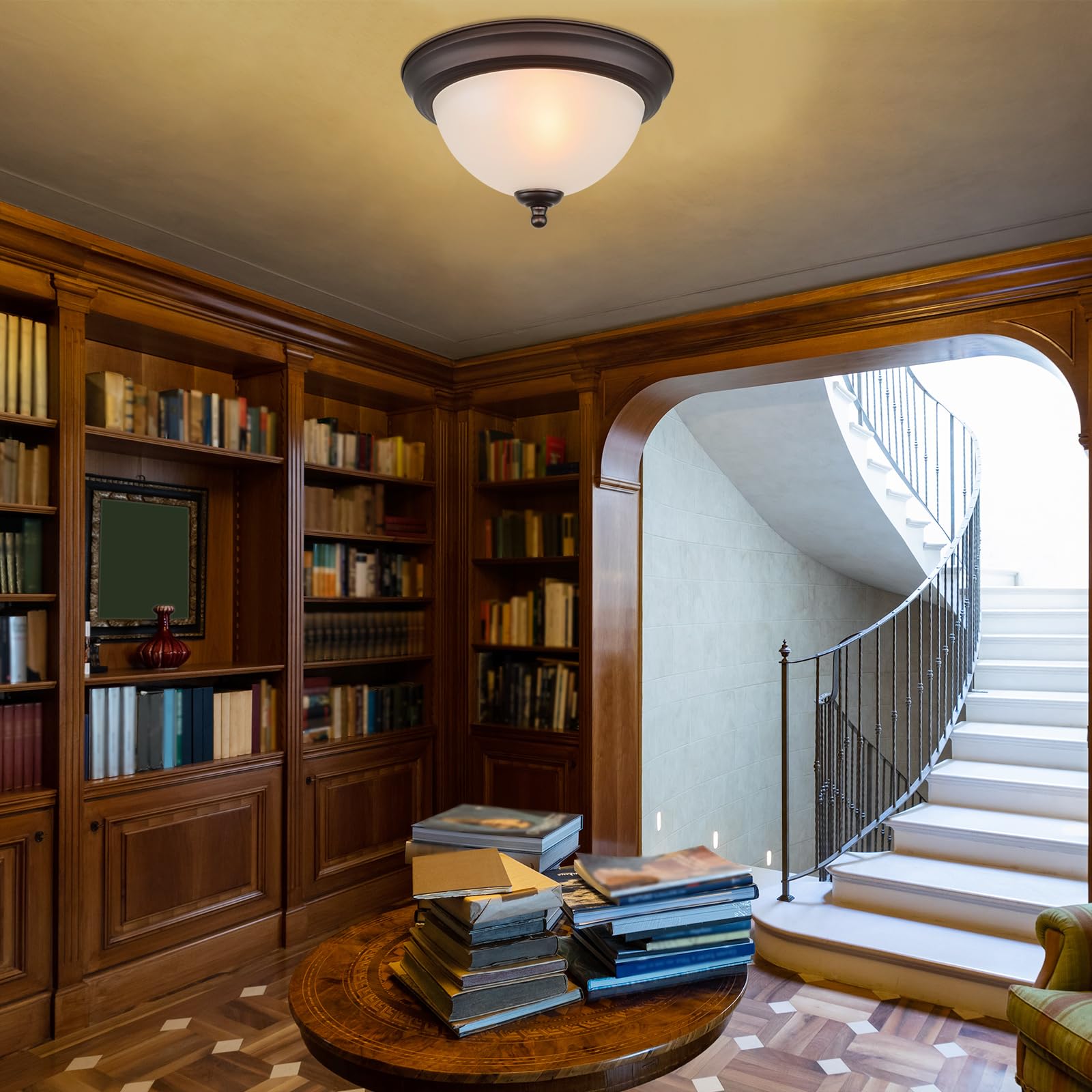 Lprzsg 11&quot; Bronze Ceiling Light Fixture With Frosted Glass Shade For Indoor Use