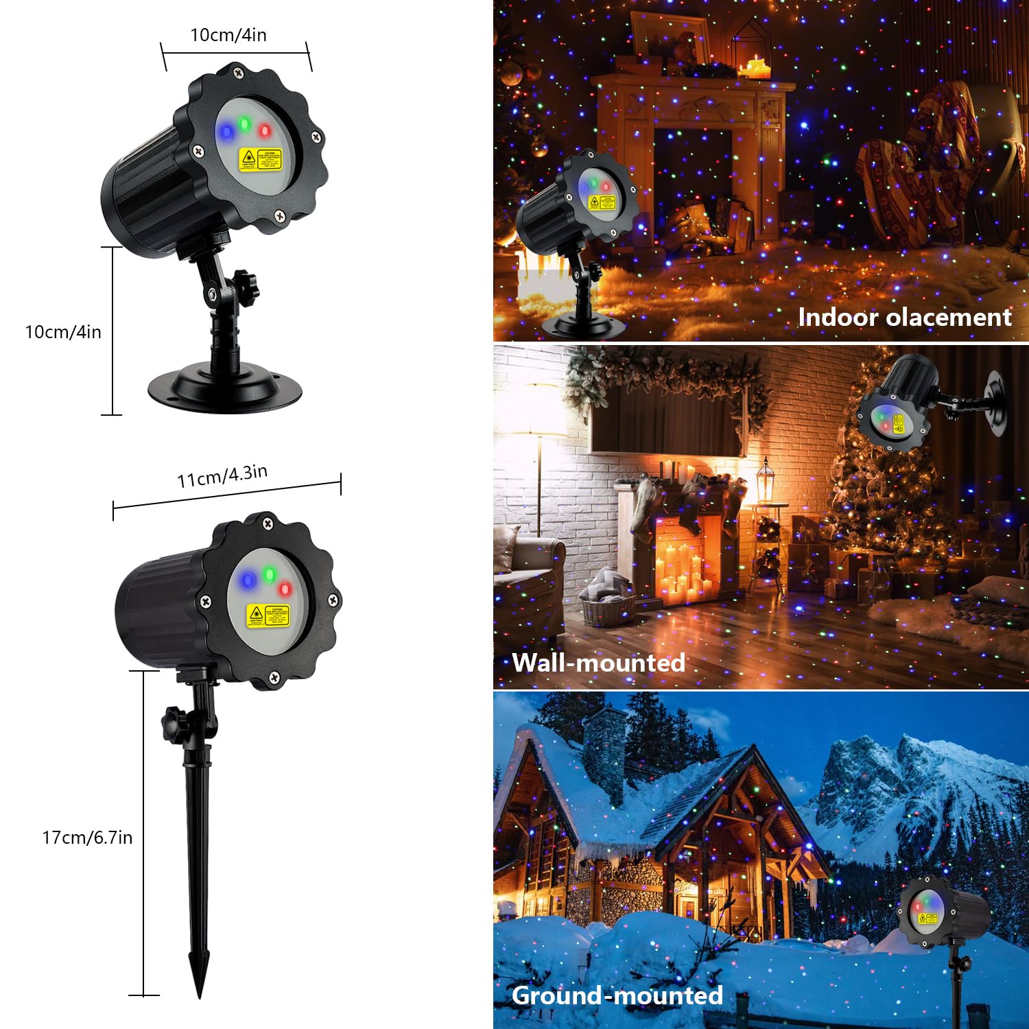 VanSmaGo Laser Christmas Projector Lights - 3 Color Waterproof Outdoor Decor, Model SE369-01, Black, RF Remote for Holiday & Party Use