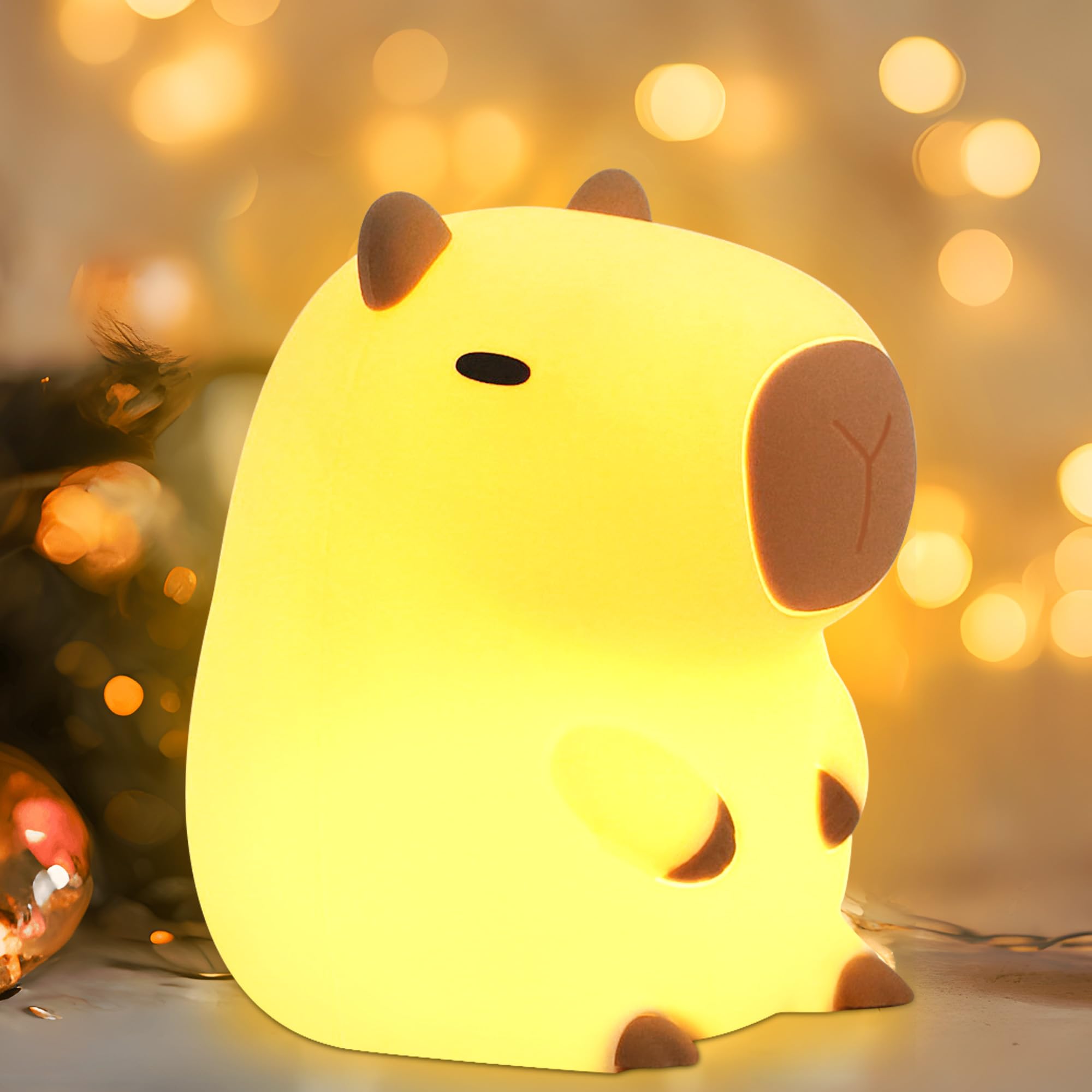 Okayera Capybara Night Light, Silicone Lamp, Dimmable, Rechargeable, Model DS-CPBR-01, White, Perfect for Kids and Nursery Decor