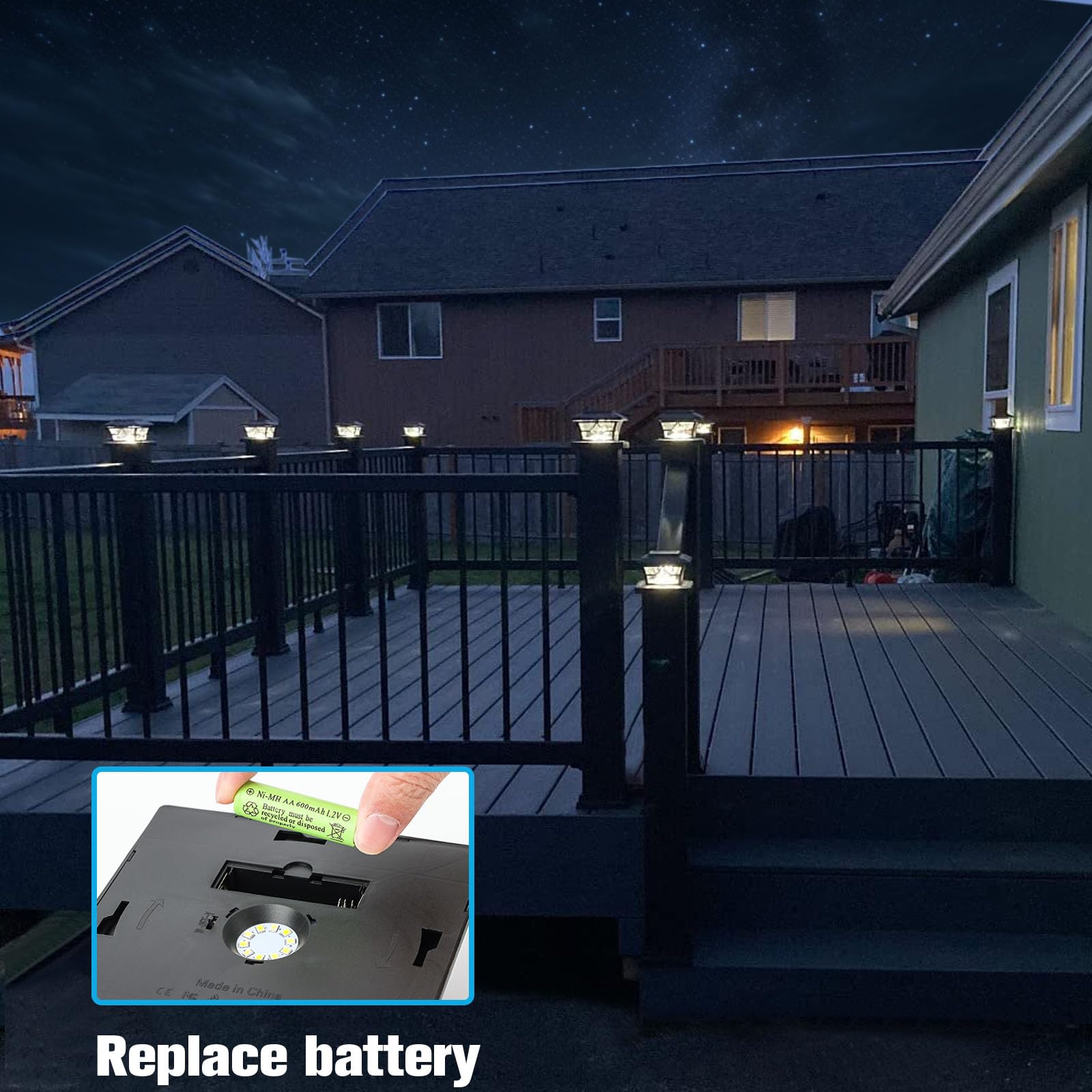 VOLISUN Solar Post Cap Lights, 4-Pack, Black, Waterproof, Suitable for 4x4 Vinyl/Wood Posts, Model 21153ZM