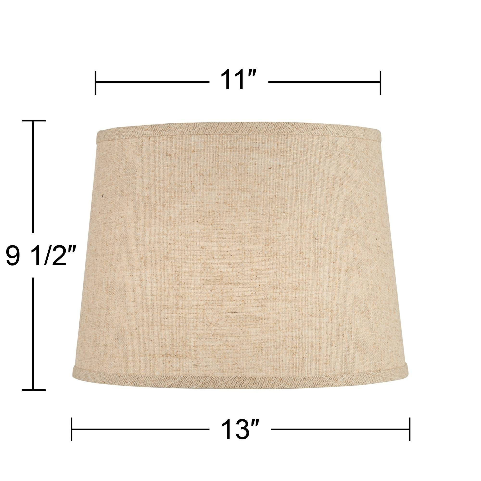 Set Of 2 Hardback Drum Lamp Shades Burlap Linen Medium 11'' Top X 13'' Bottom X 9.5'' High Spider With Replacement Harp And Fini