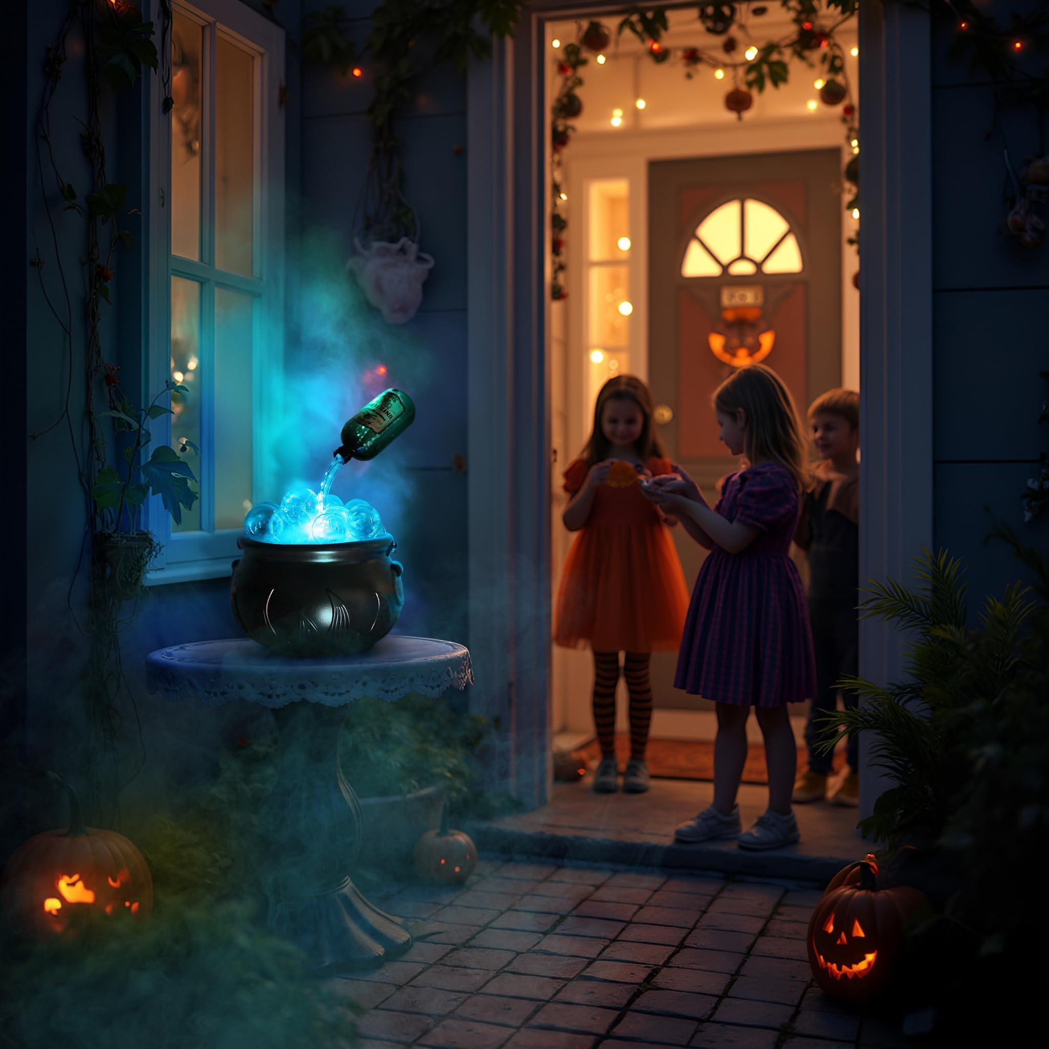 JEGERMIG LED Color Changing Cauldron Light with Floating Potion Bottles - Spooky Home Decoration - Black