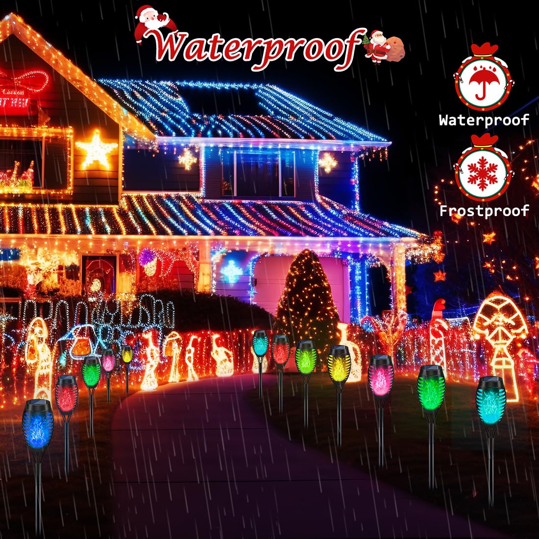 Ikeeruic 12Pack Christmas Yard Decorations  Multicolor Christmas Solar Lights For Outside Decor  Led Solar Flame Lights Outdoor For Xmas Decor  Waterproof Luces Solares For Yard Patio Garden Pathway