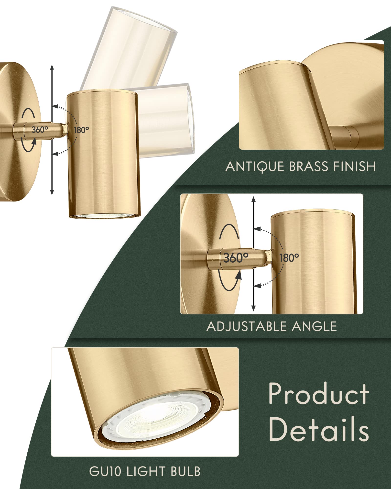 Cargifak Modern Wall Sconce, LED Track Lighting, 1-Pack, Brass Gold, Model CKSL4830-1W-BB