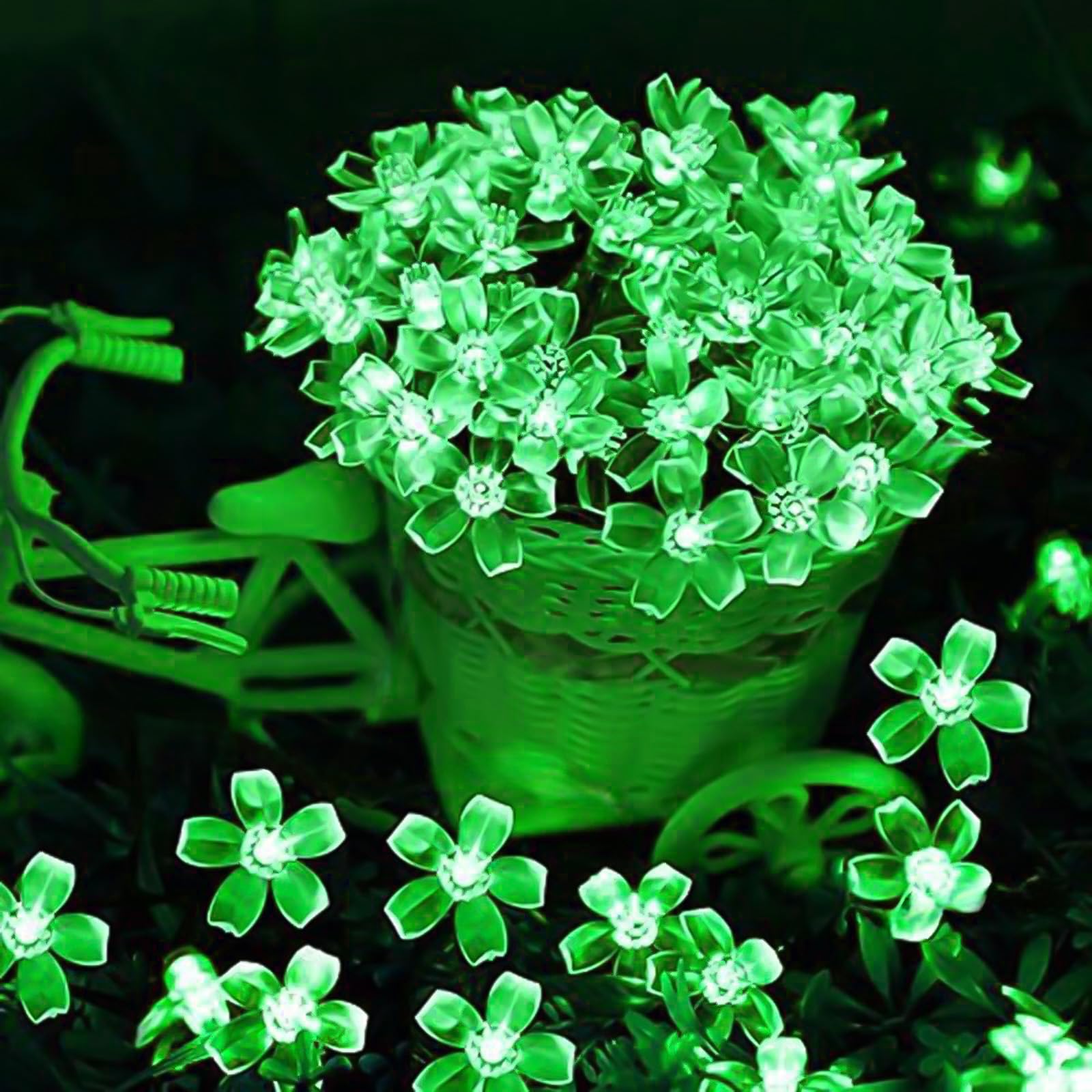 Flower String Lights Battery Operated Cherry Blossom Halloween Fairy Lights 30Led Indoor Outdoor Waterproof Decoration For Christmas Camping,Garden Fence,Birthday,Wedding Party,Bedroom (Green)