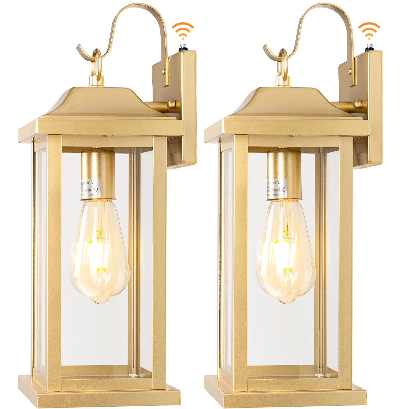 Roravilila Large Gold Outdoor Sconces Dusk to Dawn 2-Pack, 17 Inch Large Porch Light Photocell Brass Outdoor Light Fixtures IP65