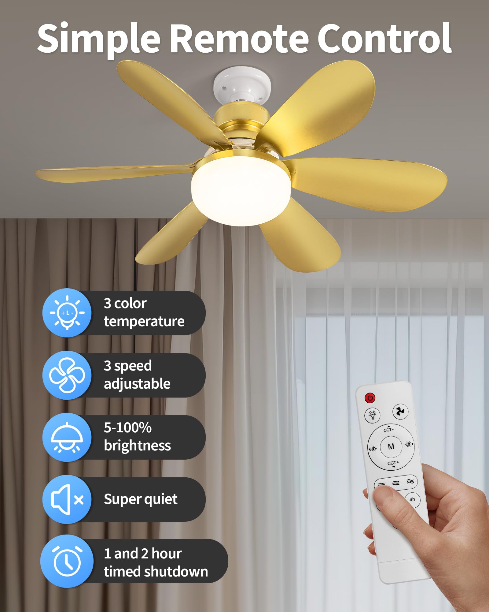 Pusu Ceiling Fans With Light Set Of 2, Low Profile Socket Fan Lamps With E26 Base, 3 Colors Dimmable Led Lighting For Bedroom, K