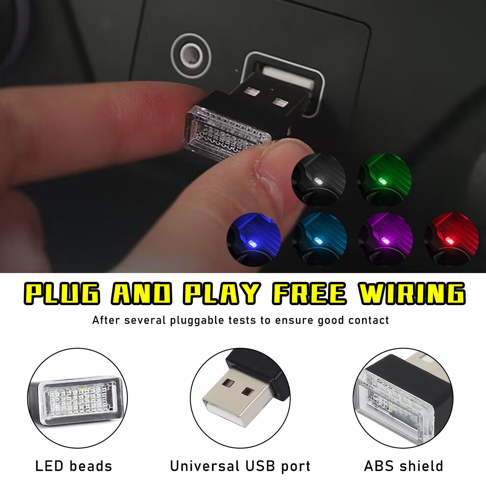 Augeny 6 Pcs Usb Led Car Interior Atmosphere Lamp, Plug-In Usb Decor Night Light, Portable Auto Ambient Lighting Kit, Universal