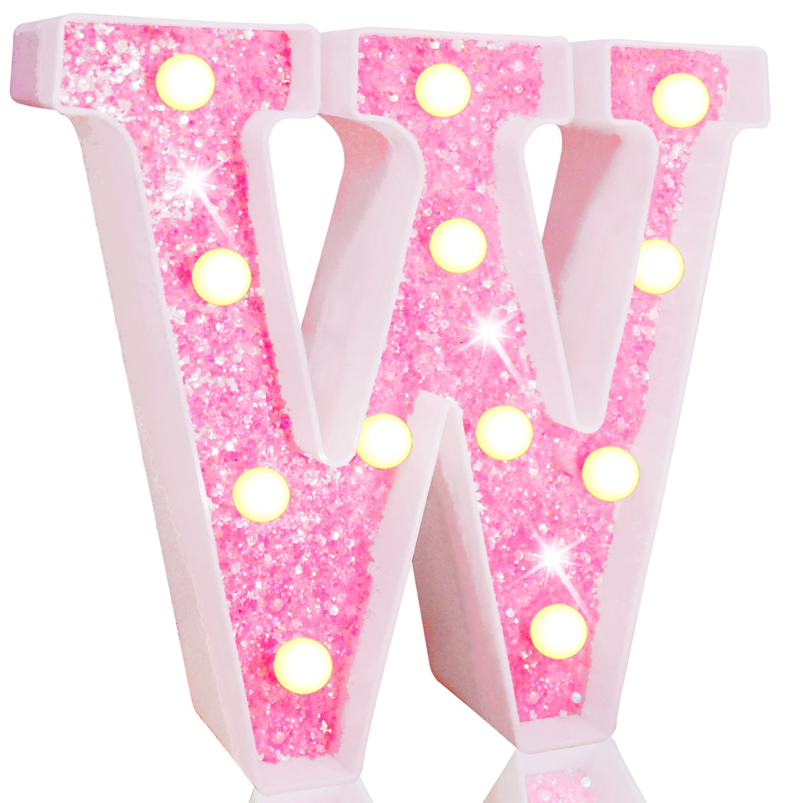 Pooqla Led Marquee Letter Sign - Pink Glitter Alphabet Lights, Battery Powered Home Decor For Parties & Weddings