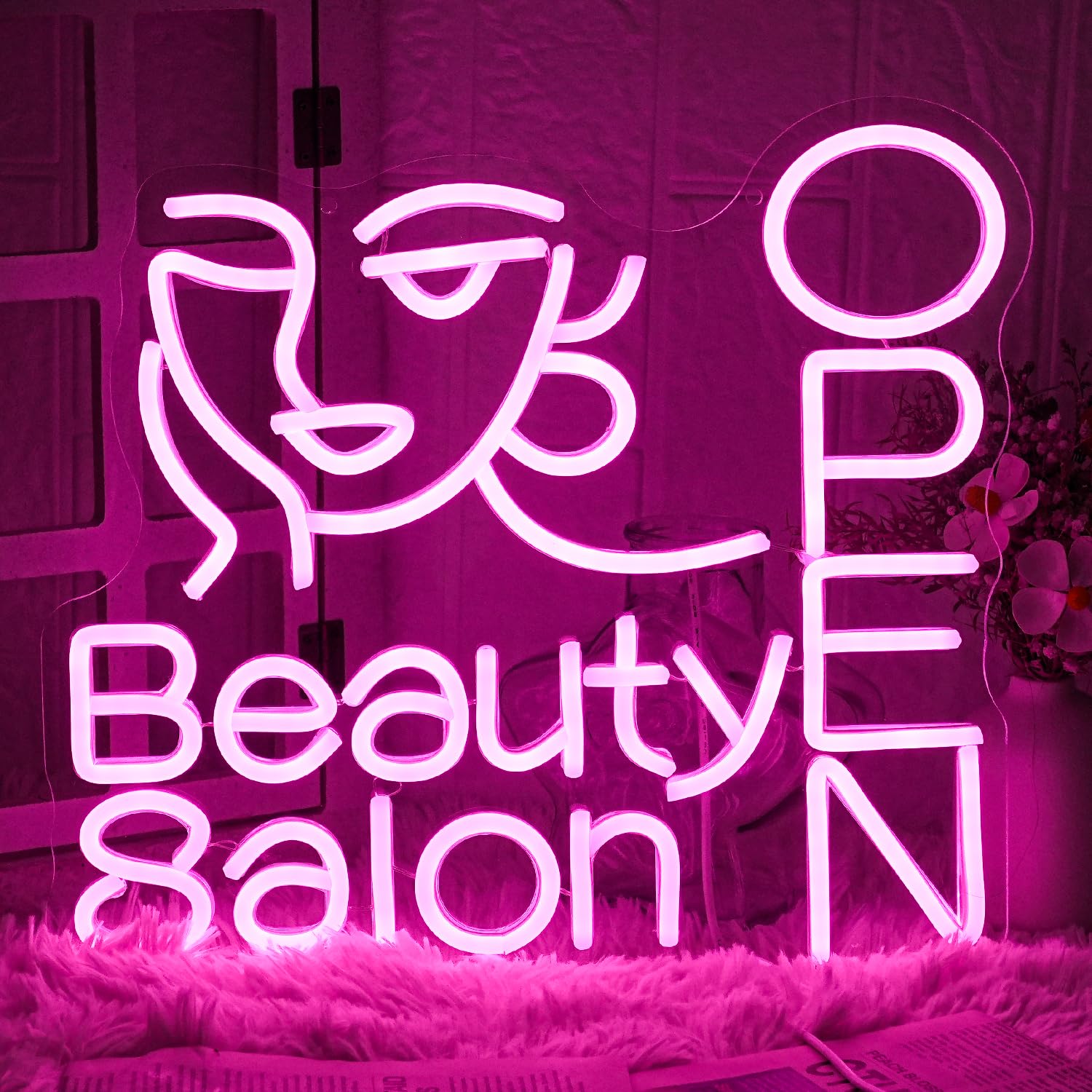 LMSIGNLY Beauty Salon Neon Sign - Pink Acrylic Open Light for Hairdressing, Nails Studio, Barber Shop, Dressing Room Decor