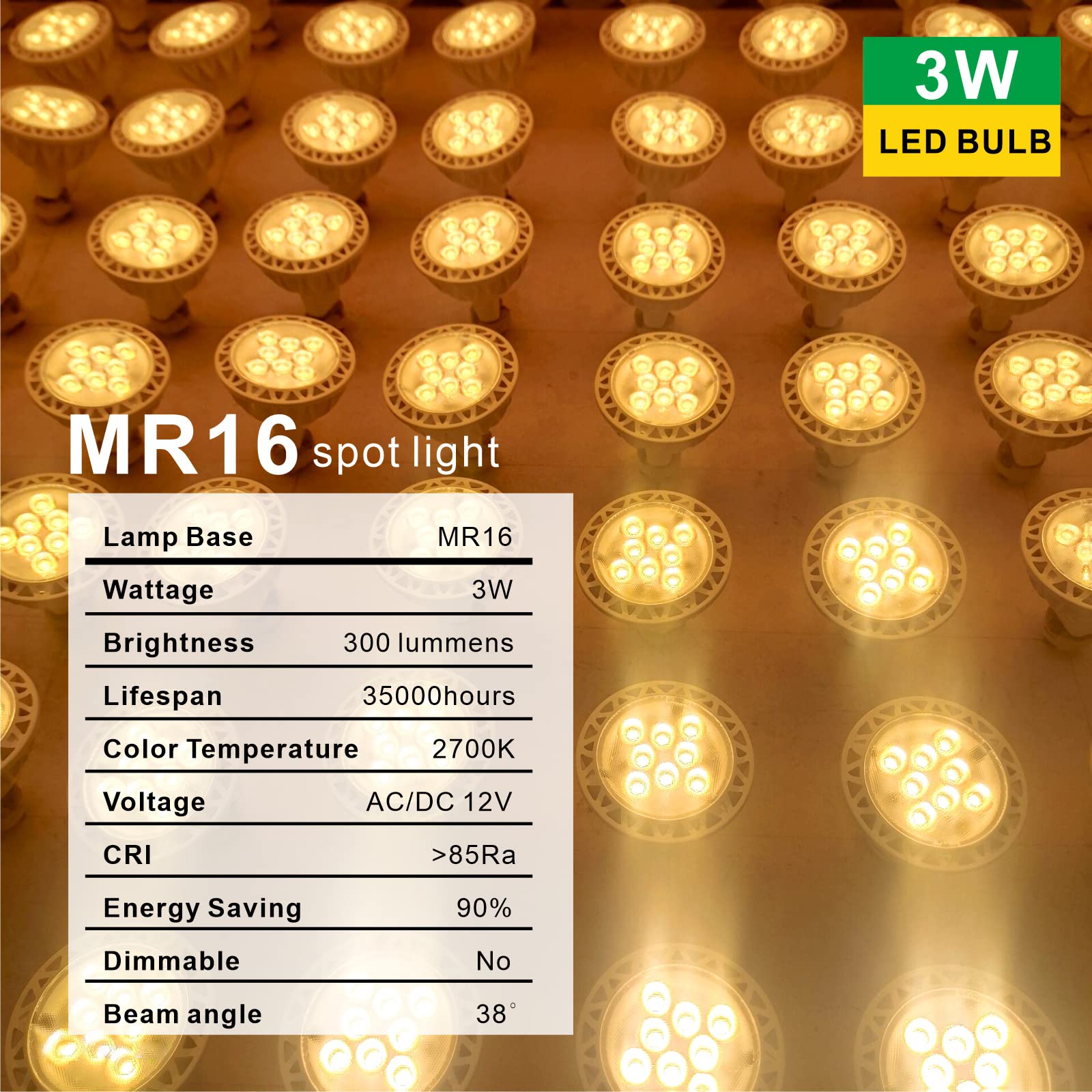 Aimeoko Mr16 Led Bulb Light Bulbs 3W (35W Halogen Equivalent) 2700K Gu5.3 Base 12V Spotlight 300Lm For Landscape Recessed Track