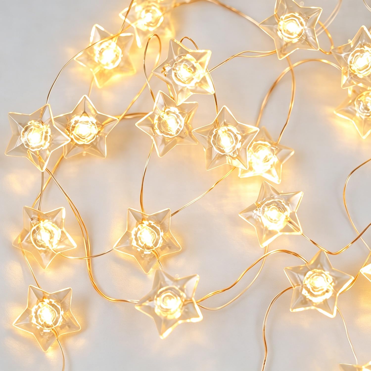 BOHON Star Fairy Lights Battery Operated, 13 FT 40 LED String Lights for Bedroom, Warm White Star Garland Twinkle Lights for Ind