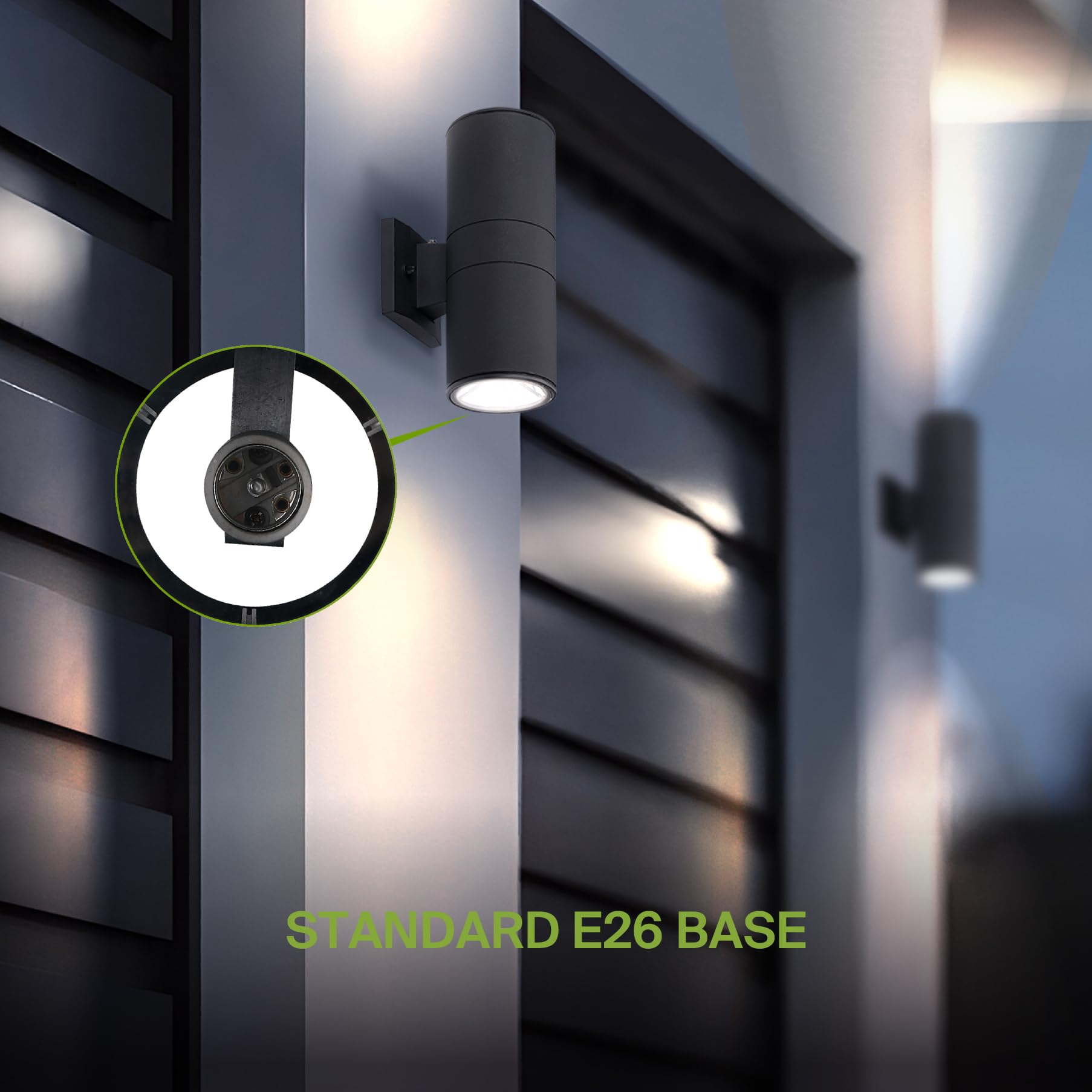 ASD Outdoor Wall Light Fixture | 2 Light Dusk to Dawn | 120W E26 Socket | Round Photocell | Black | Model A-OCLR-2A-PC-BK