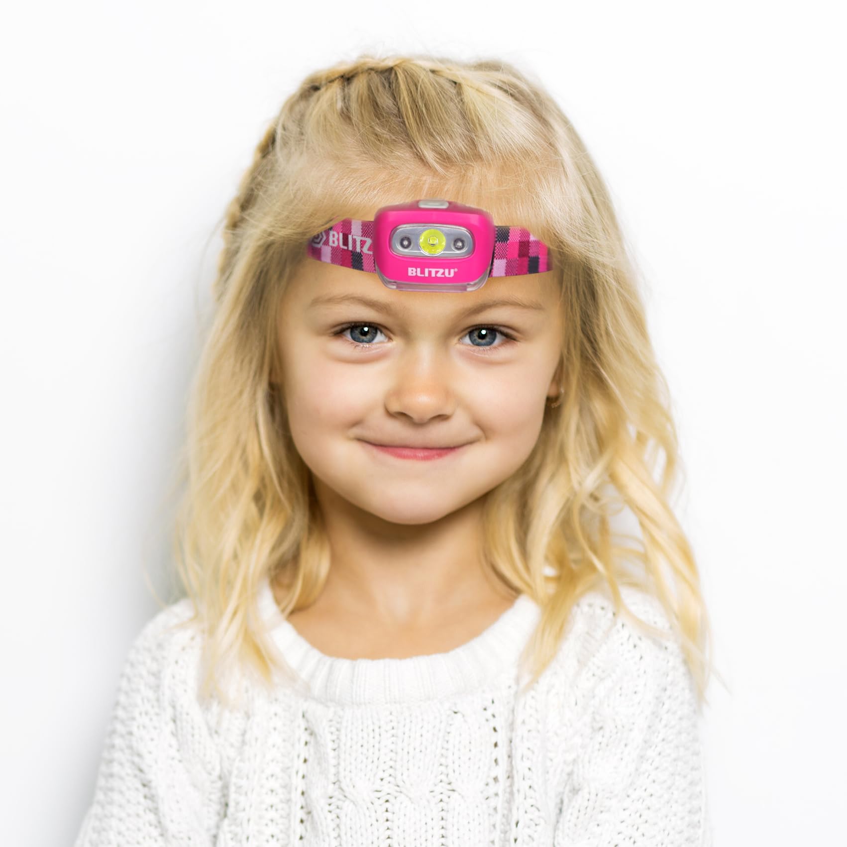 BLITZU Head Lamp - LED Headlight, Pink, Lightweight, Durable Plastic, Ideal for Camping, Kids, Family, and Outdoor Activities