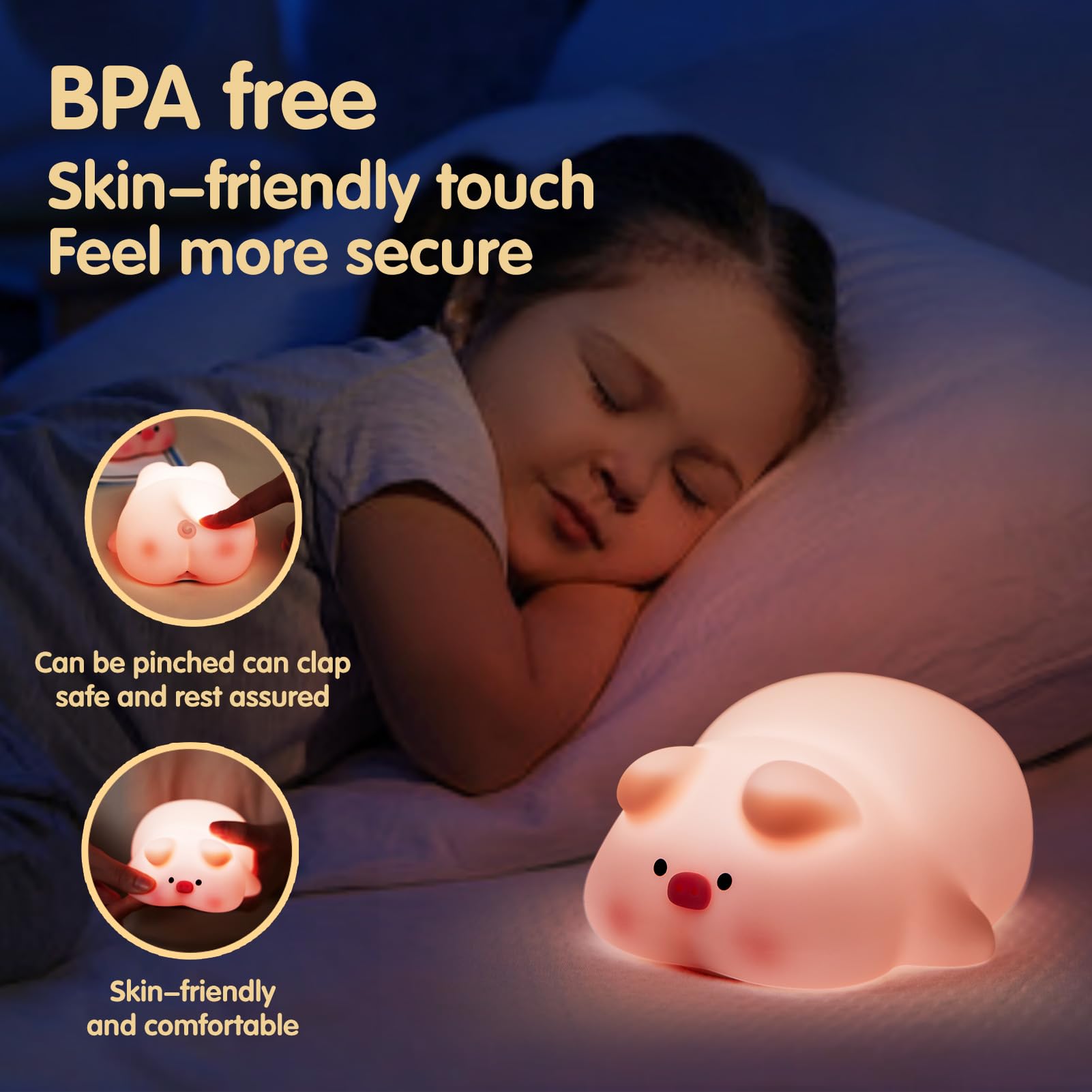 Vtiger Pink Pig Night Light, Led Squishy Cute Lamp,Night Light For Kids,Silicone Pig Light, Dimmable Girls Baby Bedroom Nightlig