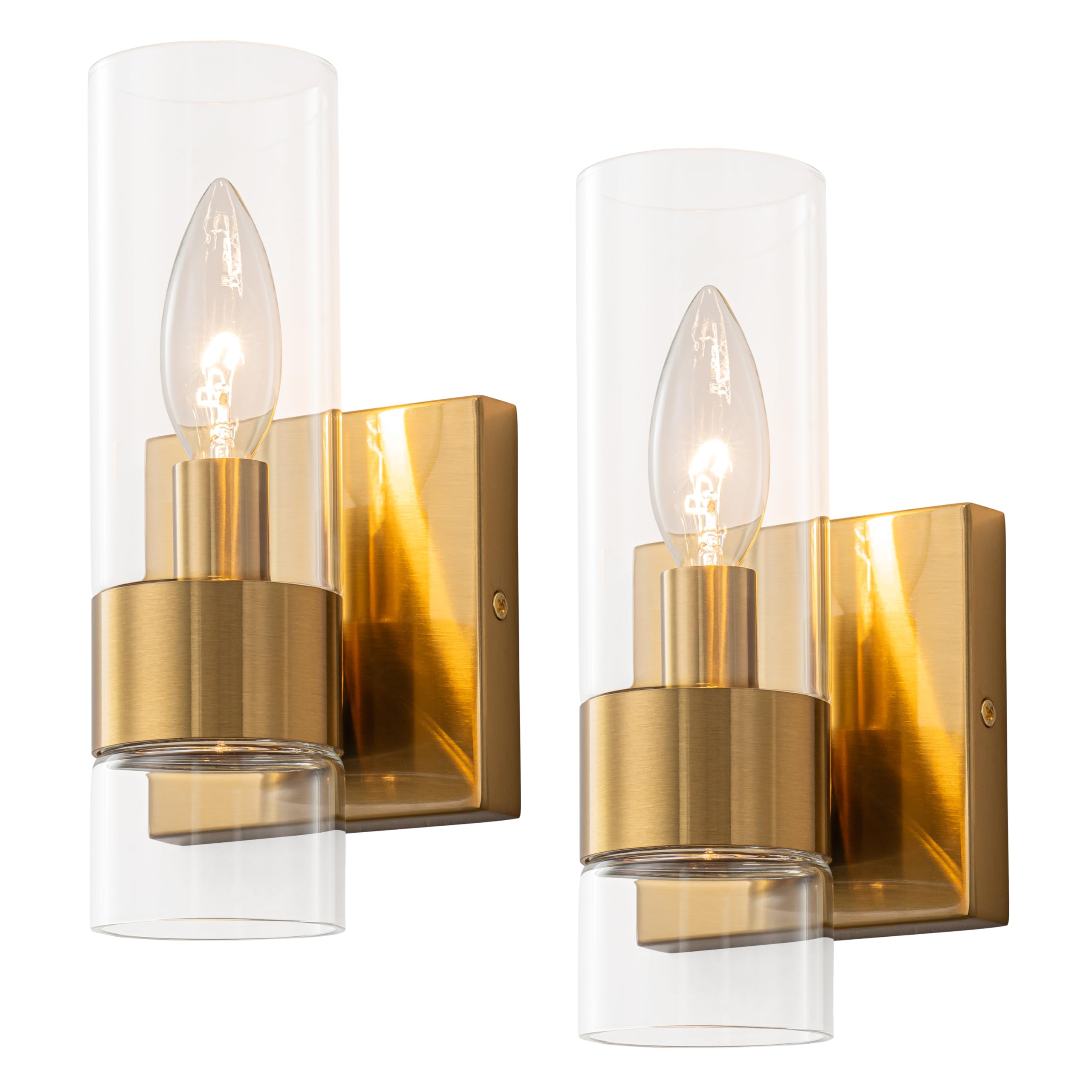 Hyperion house Brass Indoor Wall Sconces Set of Two, Bathroom Vanity Light Fixtures Over Mirror, Glass Wall Lamps for Bedroom Si