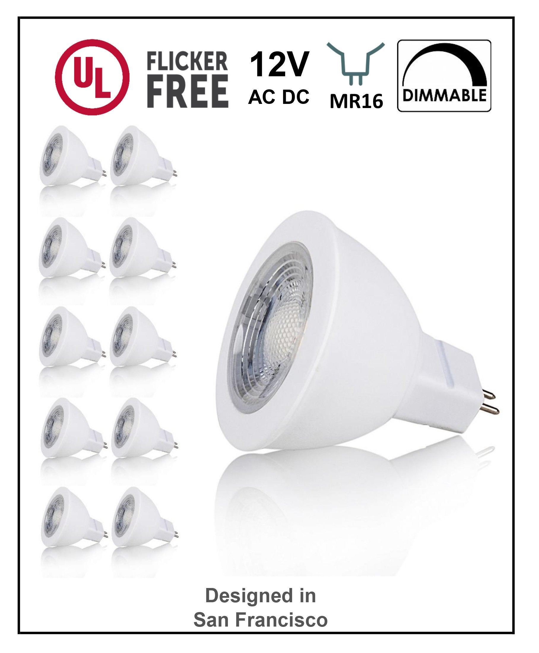 Cbconcept Ul-Listed Mr11 Gu4.0 Led Light Bulbs, 10-Pack, 2 Watt, Dimmable 230 Lumen, Pure White 6000K, 36 Beam Angle, 12 Volt, 2