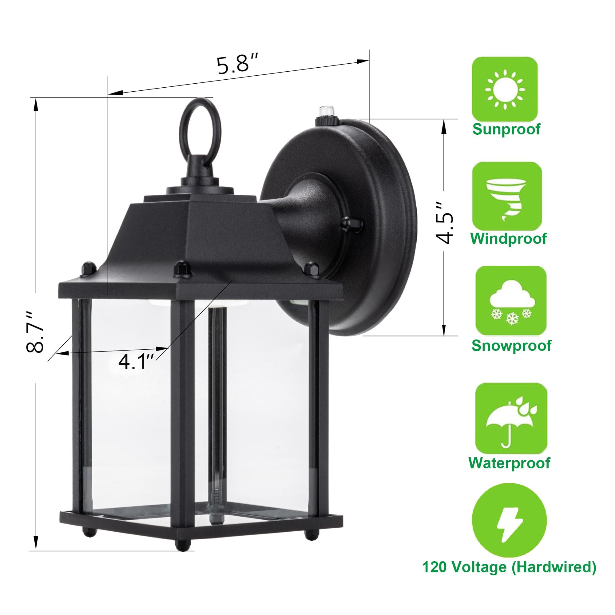 LIT-PaTH Dusk to Dawn Outdoor Wall Lantern, LED Sconce, 800 Lumen, Aluminum, 2-Pack, 5000K Daylight White, Model LT-WL013