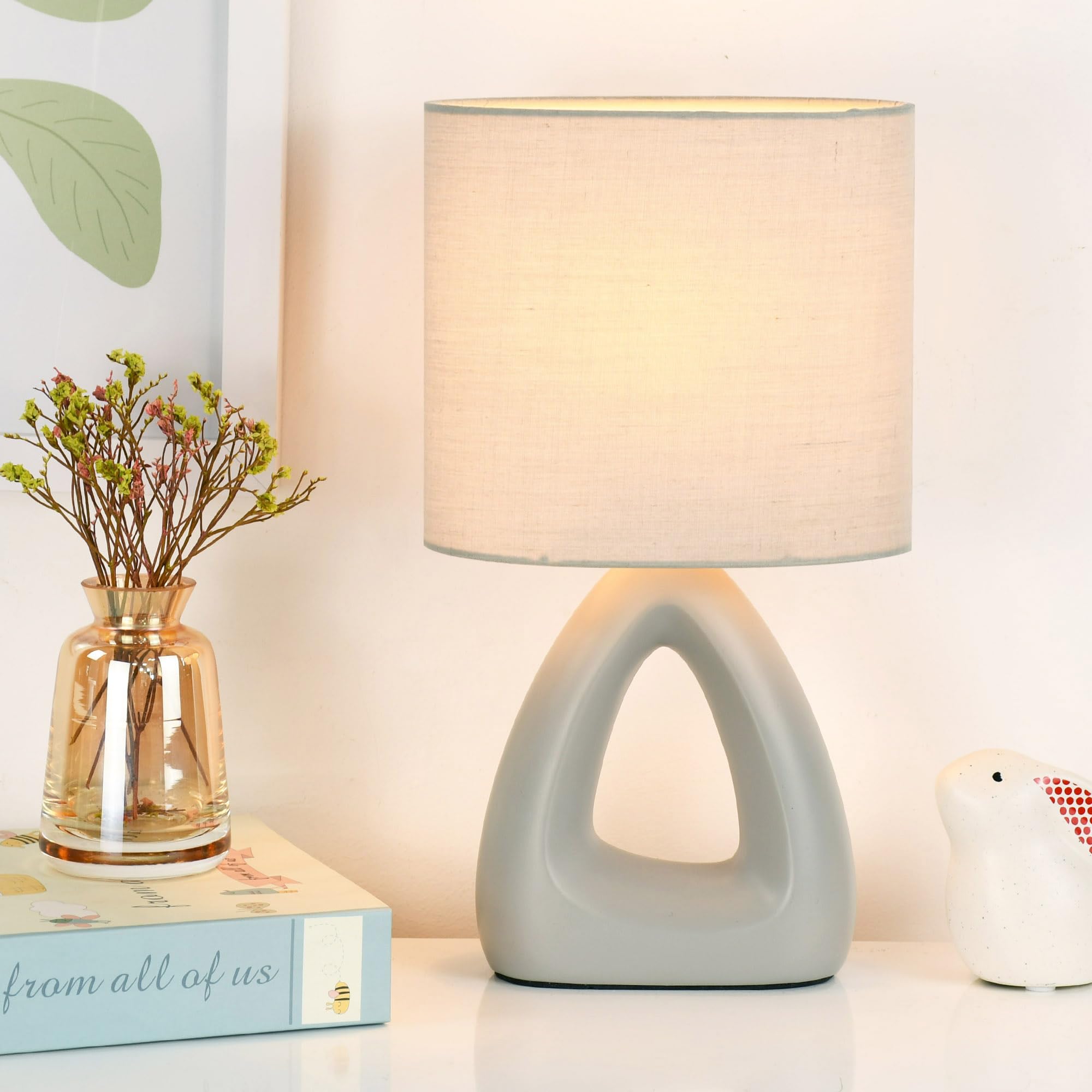 Lampwell LILA Small Modern Ceramic Table Lamp, Light Grey, 6.7x3.94xH11.8IN, Bulb Excluded, Bedside & Living Room, Kids & Night 