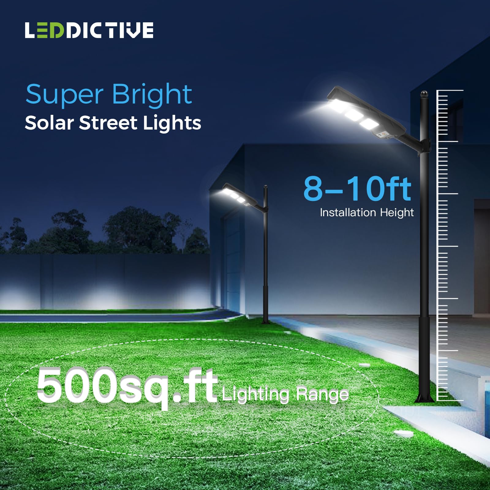 Leddictive Solar Street Light - 6500K LED with Motion Sensor & Remote Control, Outdoor Black, Model: Solarstreetlight-1