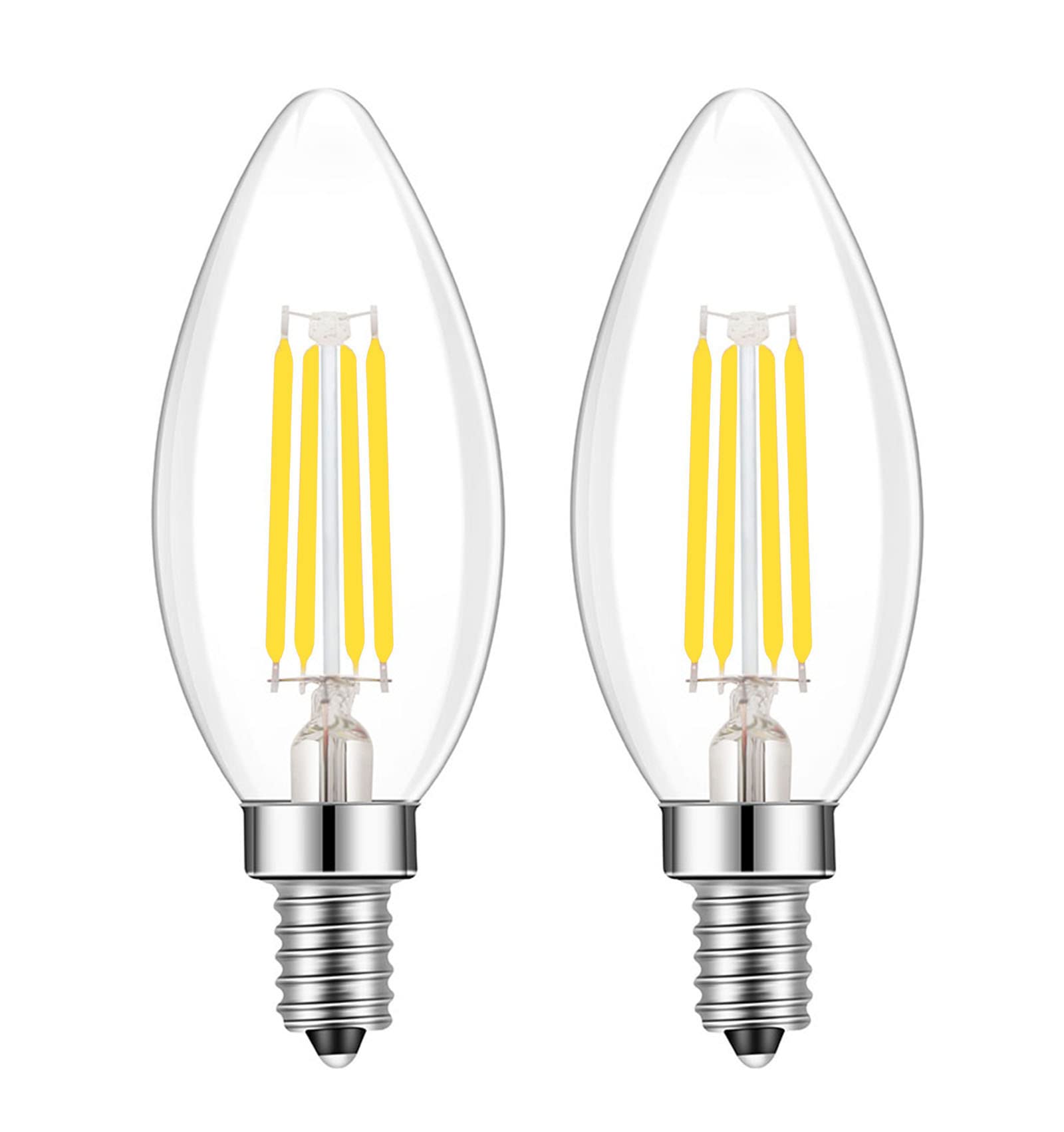 Lamsky E14 Base Led Filament Candle Shape Light Bulb,E14 European Base Bulb,Daylight 6000K 400Lm 40W Equivalent,C35 Clear Glass Torpedo Shape Bullet Top,No-Dimmable (2-Pack)