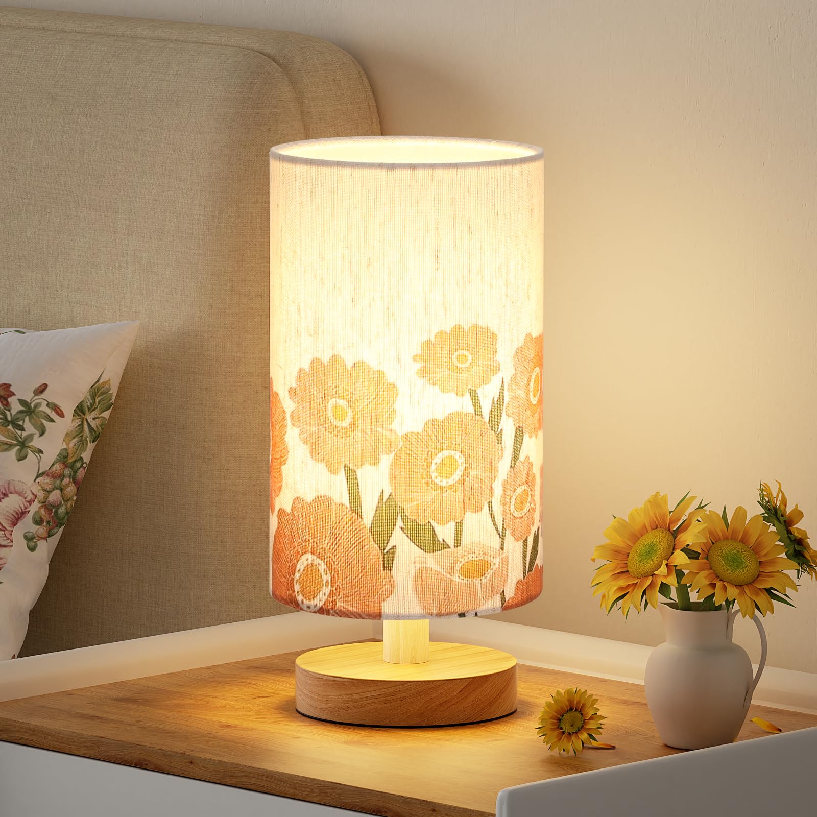 Fenmzee Sunflower Table Lamp For Bedroom - Inline Control, Small Bedside Lamp With 3000K A15 Led Blub, Easy Assembly (Sunflower 