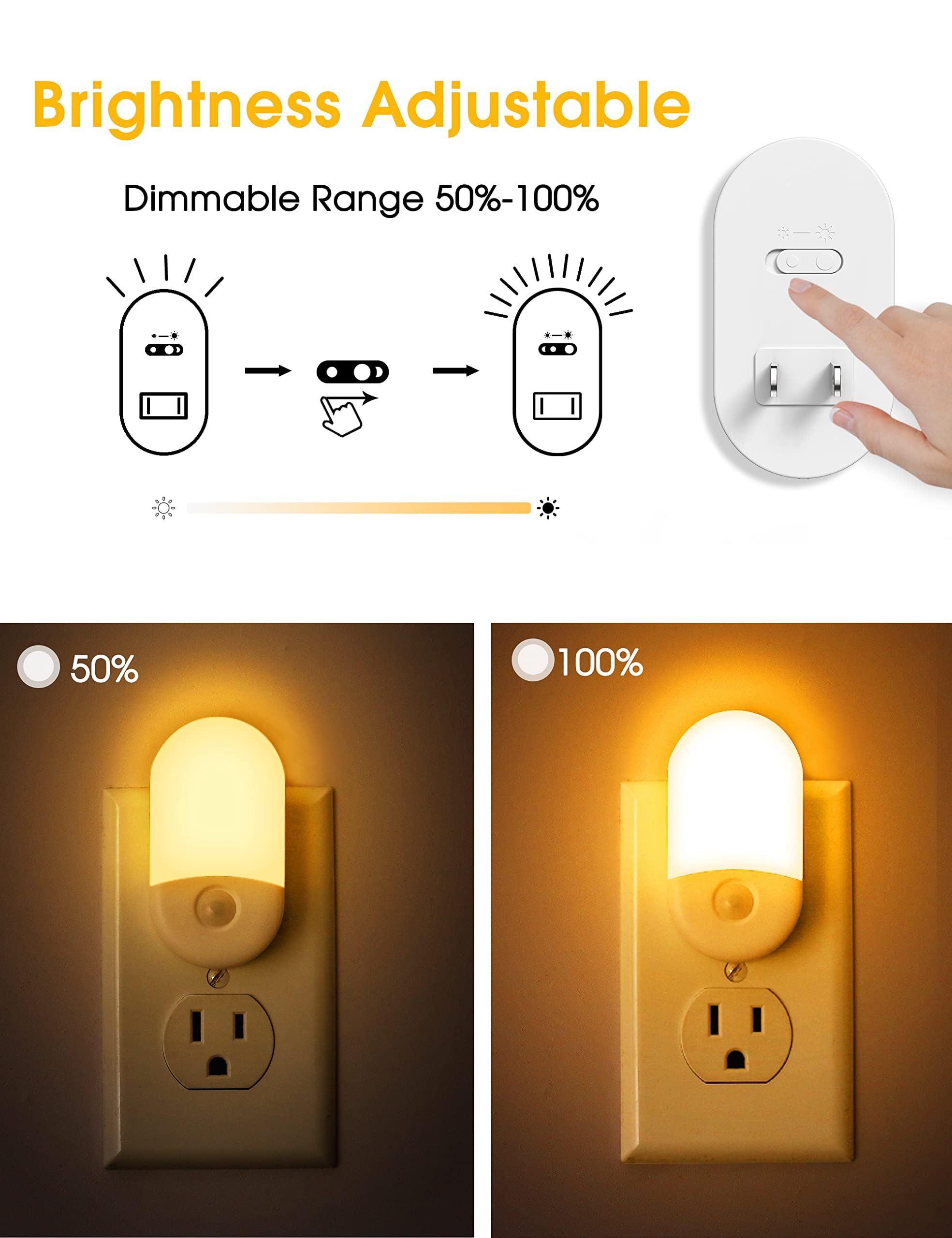 Amber Night Light, Lohas Night Lights Plug Into Wall[4 Pack], 0.6W 2000K Led Night Light, Dusk To Dawn Sensor, 30/60Lm Adjustabl