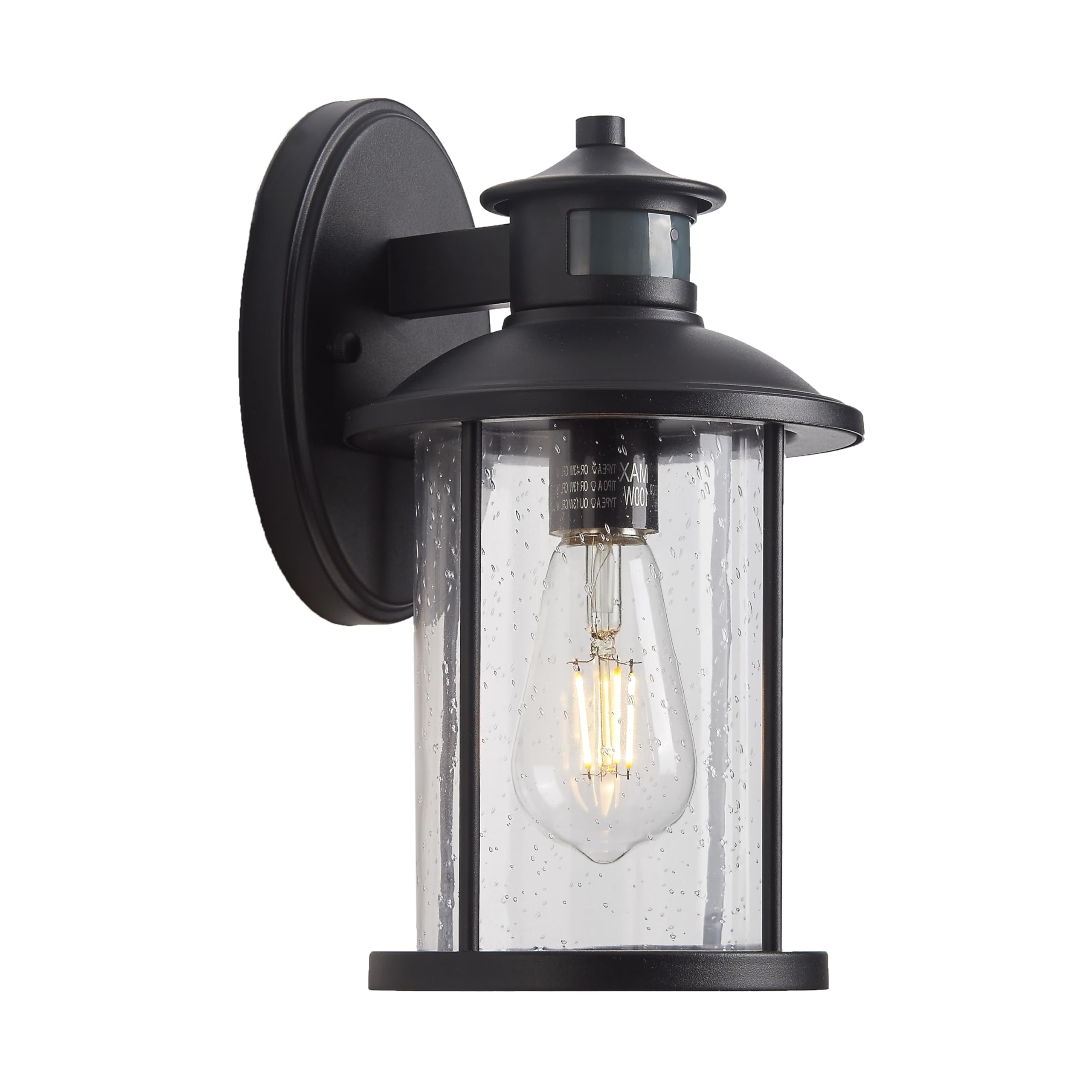 MICSIU 11.5 Inch Motion Sensor Outdoor Wall Light Fixture, Dusk to Dawn Outdoor Light with Clear Seedy Glass, Matte Black Exteri