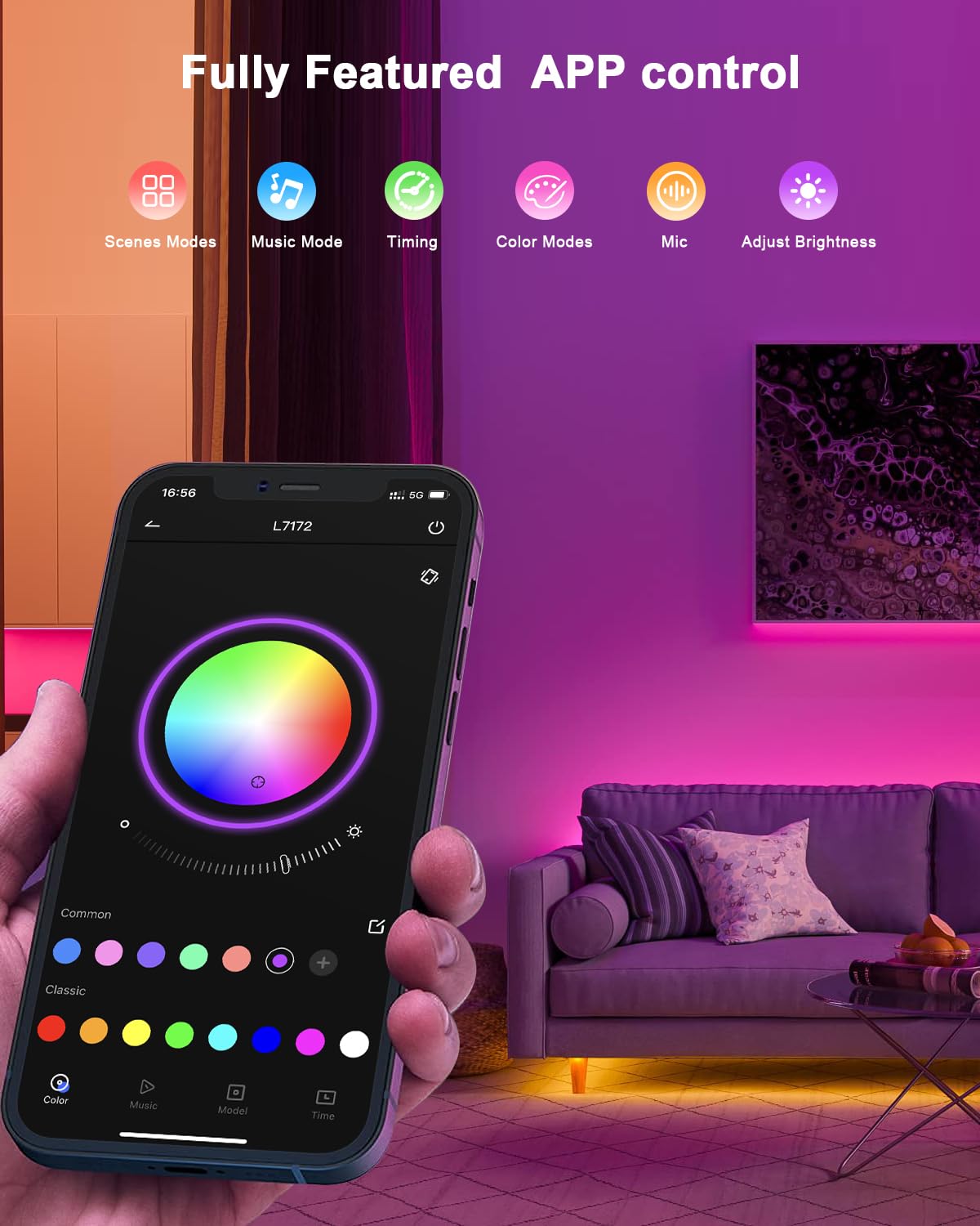 Fussion 130Ft Smart Led Strip Lights Bluetooth With Remote, Led Lights For Bedroom With Remote Music Sync, Room Christmas Decora